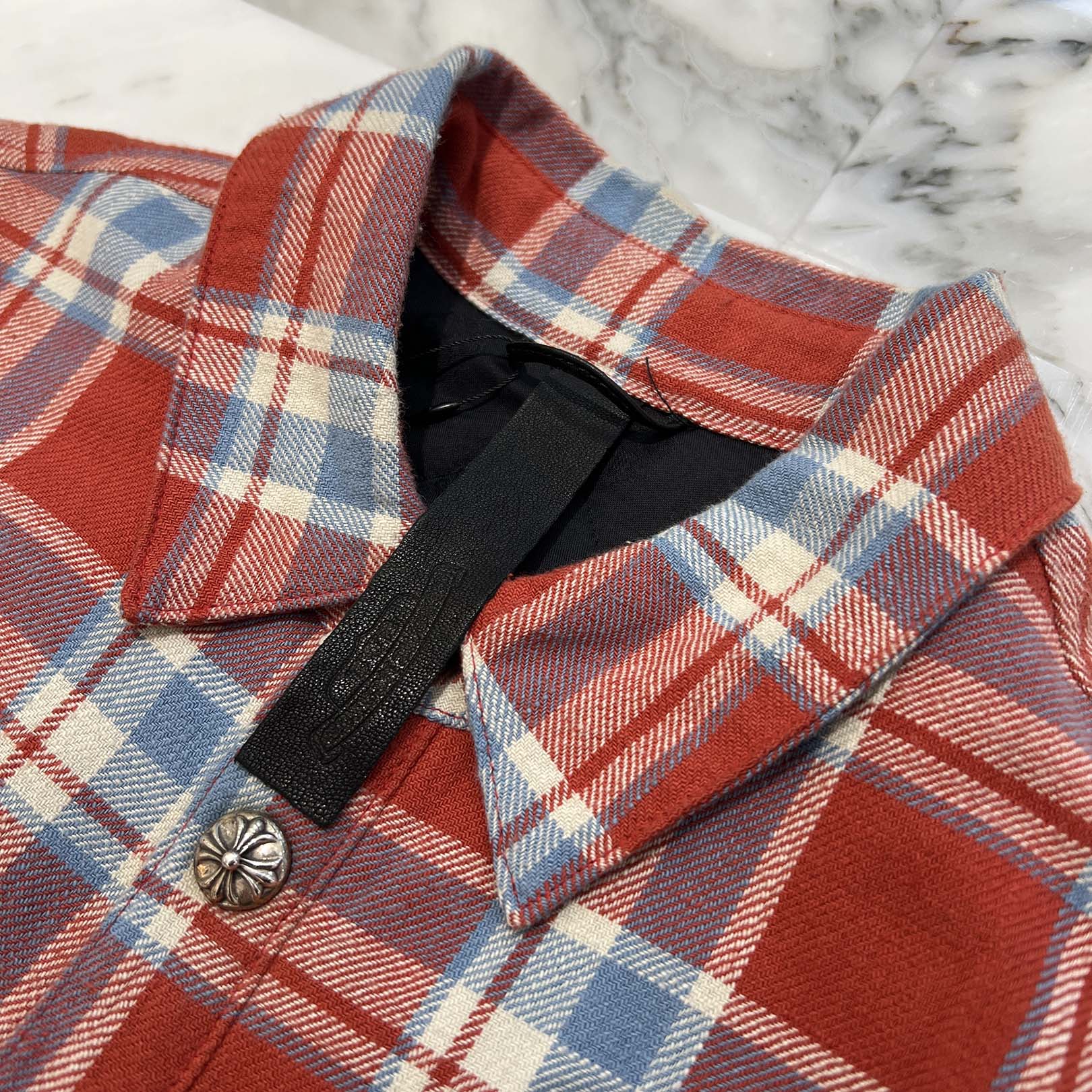 CHROME HEARTS Y NOT WORK DOG Cross Ball Button Check Shirt Jacket Size L クロムハーツ ワイノット ワークドッグ クロスボールボタン チェック シャツ ジャケット サイズL