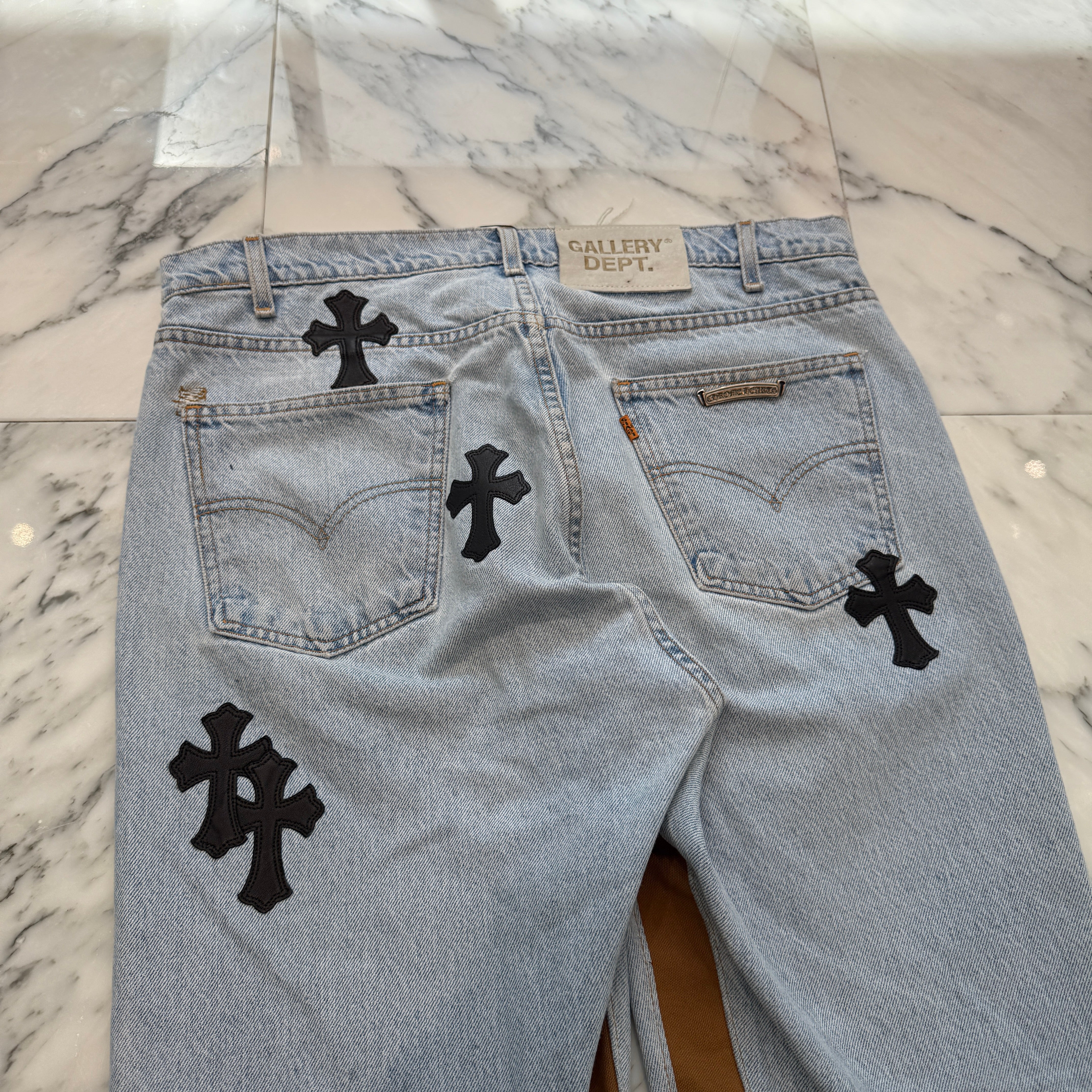 CHROME HEARTS × GALLERY DEPT. Levi's Body VNTG Leather Cross Patch Jeans Size 34 クロムハーツ × ギャラリーデプト リーバイスボディ ヴィンテージ レザークロスパッチ ジーンズ サイズ34