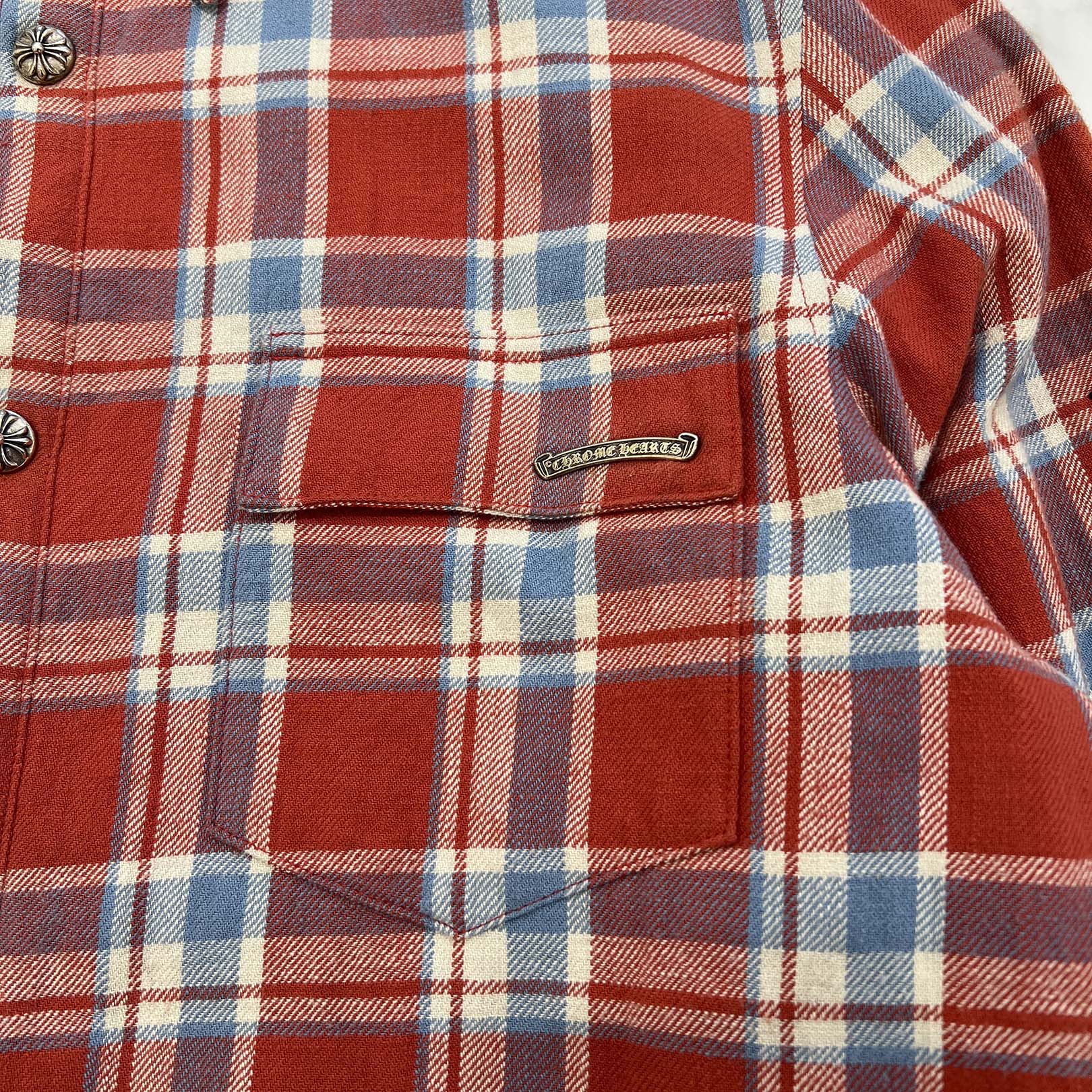 CHROME HEARTS Y NOT WORK DOG Cross Ball Button Check Shirt Jacket Size L クロムハーツ ワイノット ワークドッグ クロスボールボタン チェック シャツ ジャケット サイズL