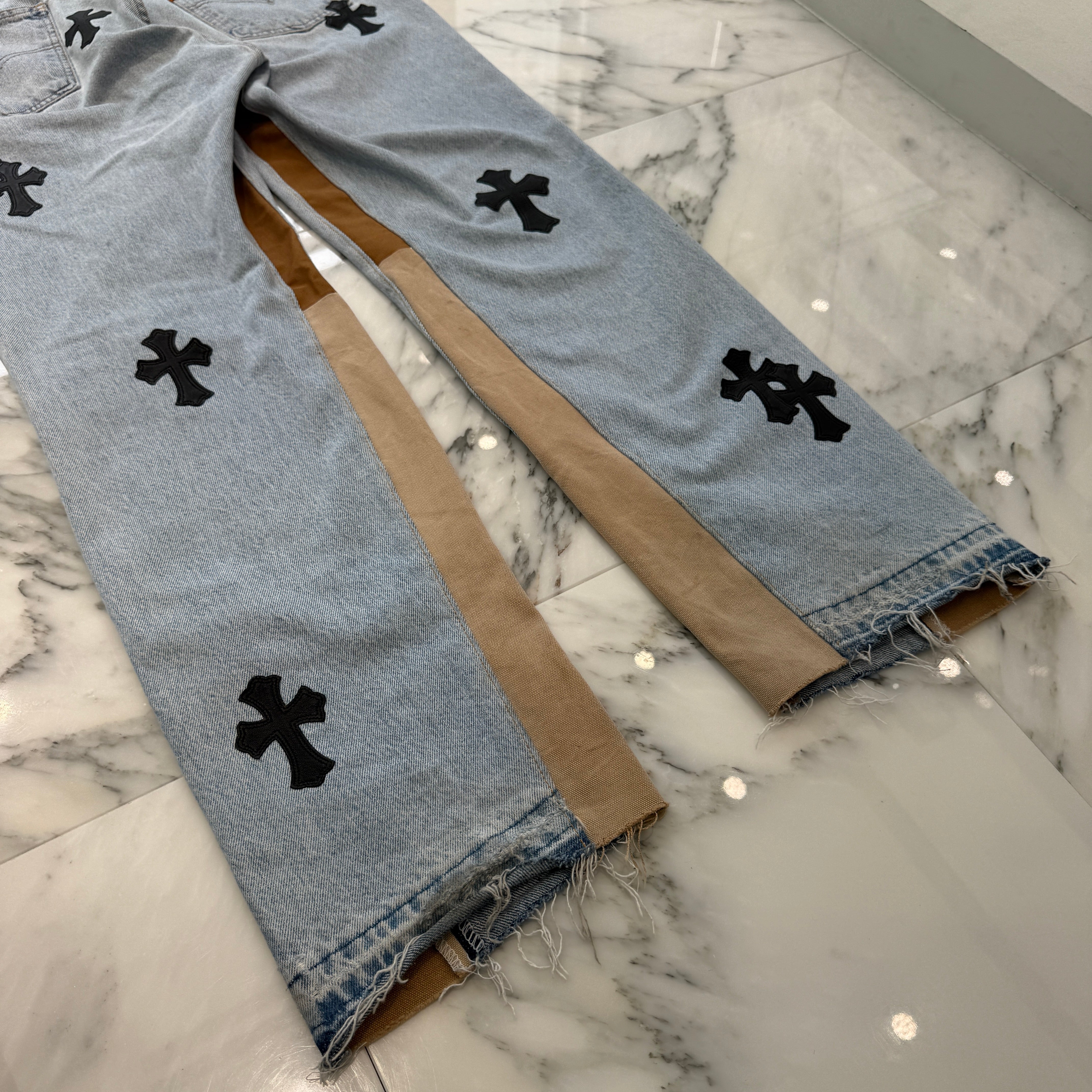 CHROME HEARTS × GALLERY DEPT. Levi's Body VNTG Leather Cross Patch Jeans Size 34 クロムハーツ × ギャラリーデプト リーバイスボディ ヴィンテージ レザークロスパッチ ジーンズ サイズ34