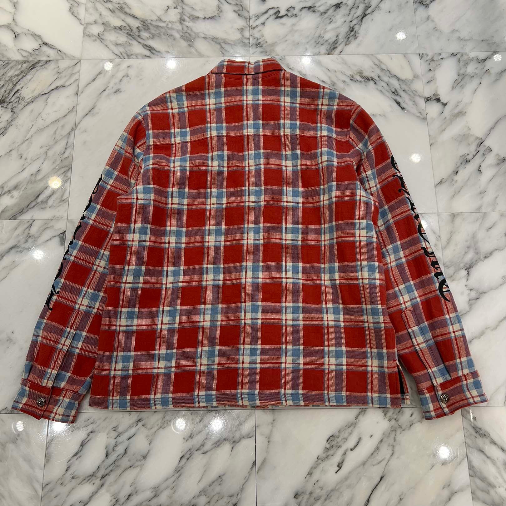 CHROME HEARTS Y NOT WORK DOG Cross Ball Button Check Shirt Jacket Size L クロムハーツ ワイノット ワークドッグ クロスボールボタン チェック シャツ ジャケット サイズL