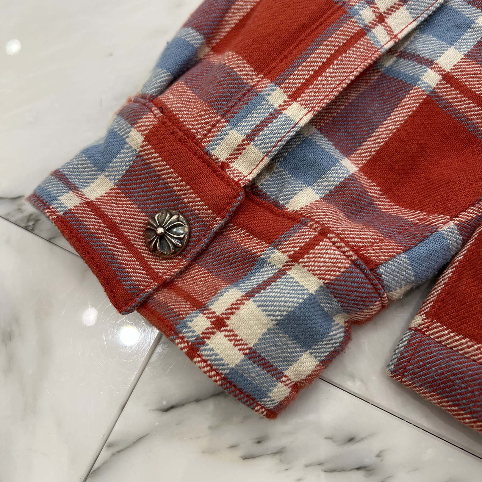 CHROME HEARTS Y NOT WORK DOG Cross Ball Button Check Shirt Jacket Size L クロムハーツ ワイノット ワークドッグ クロスボールボタン チェック シャツ ジャケット サイズL