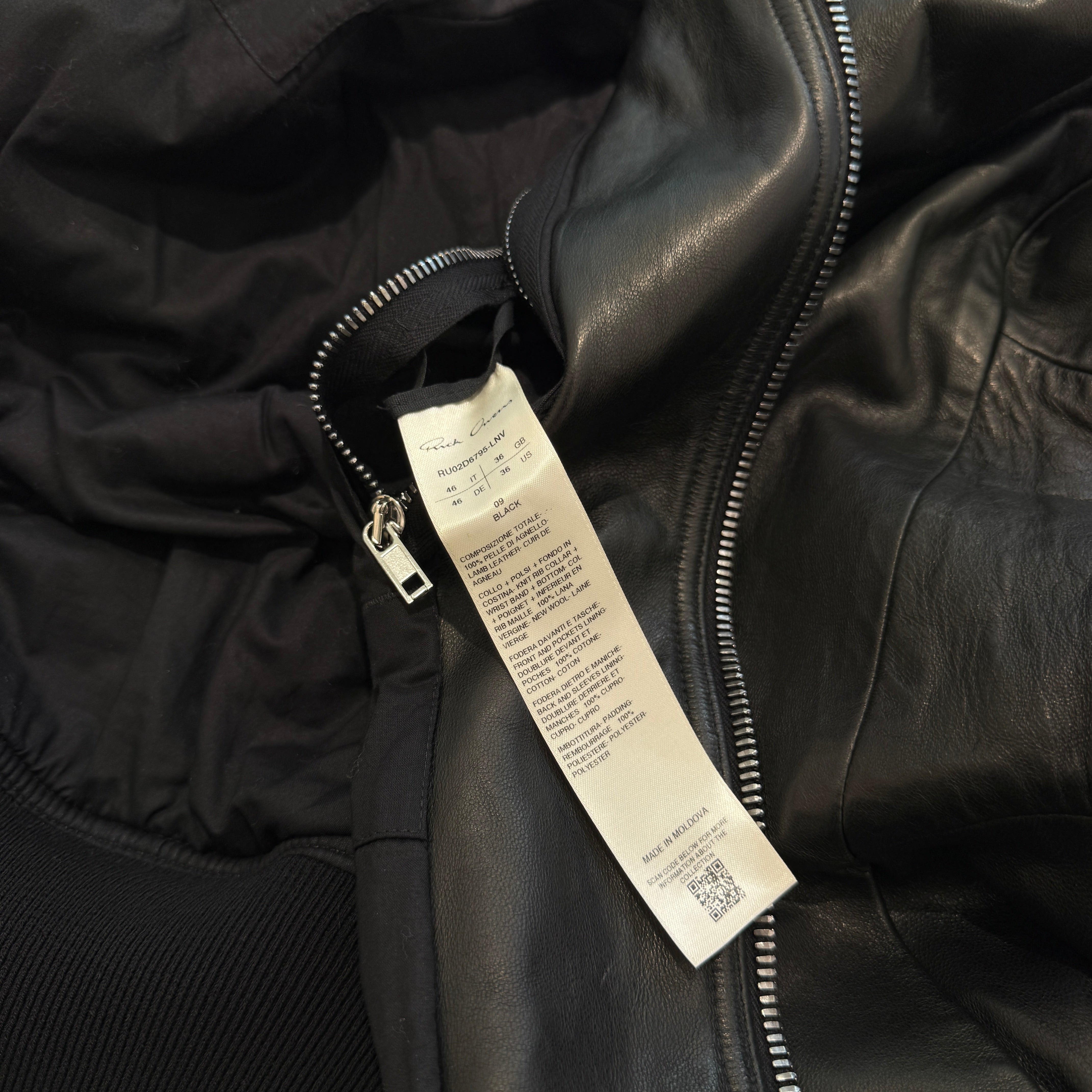 Rick Owens 2024AW Jumbo Peter Flight Leather Jacket RU02D6795-LNV Size 46 リックオウエンス ジャンボピーター フライト レザージャケット サイズ46