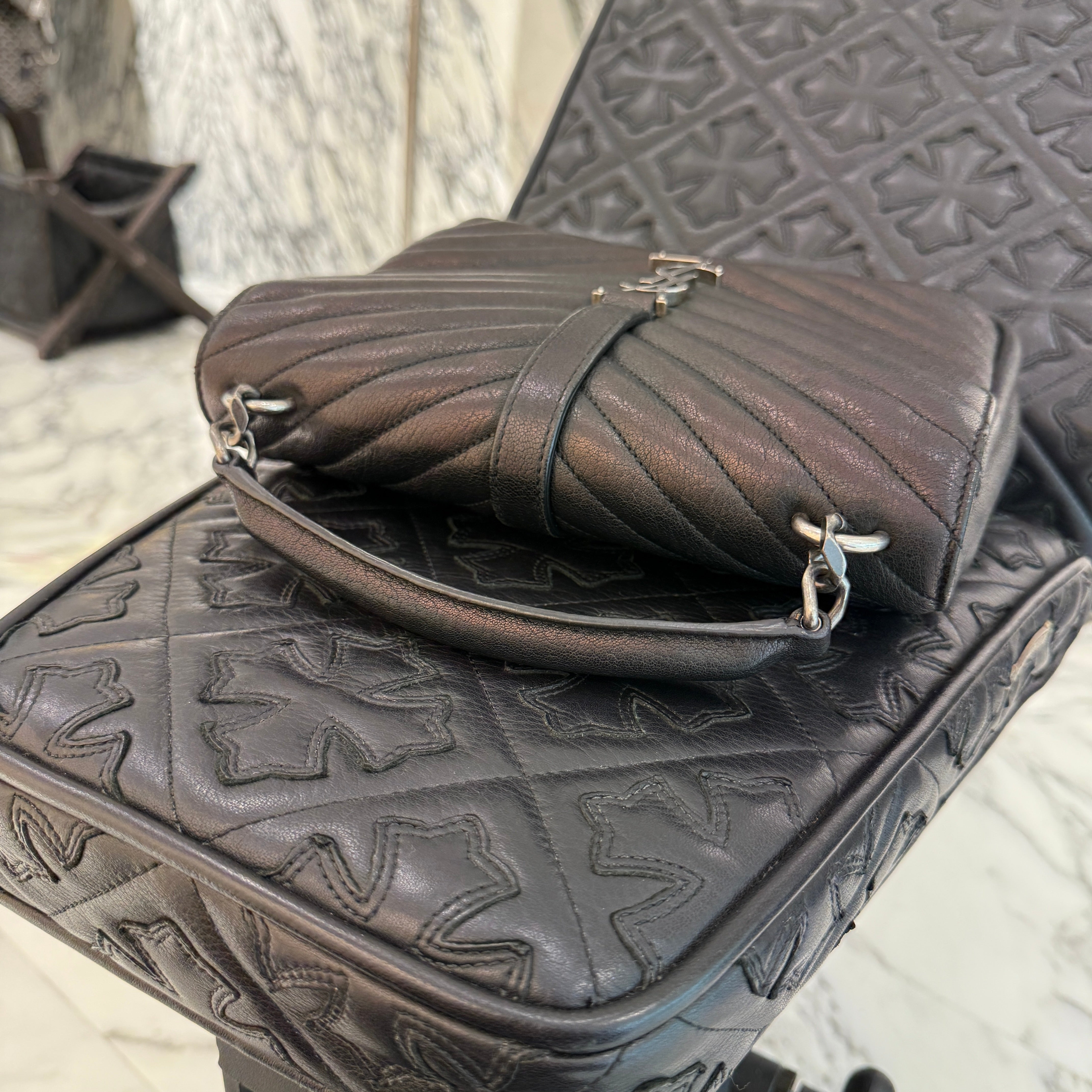 SAINT LAURENT PARIS College Lamb Skin Leather Shoulder Bag サンローランパリ カレッジ ラムスキン レザー ショルダーバッグ