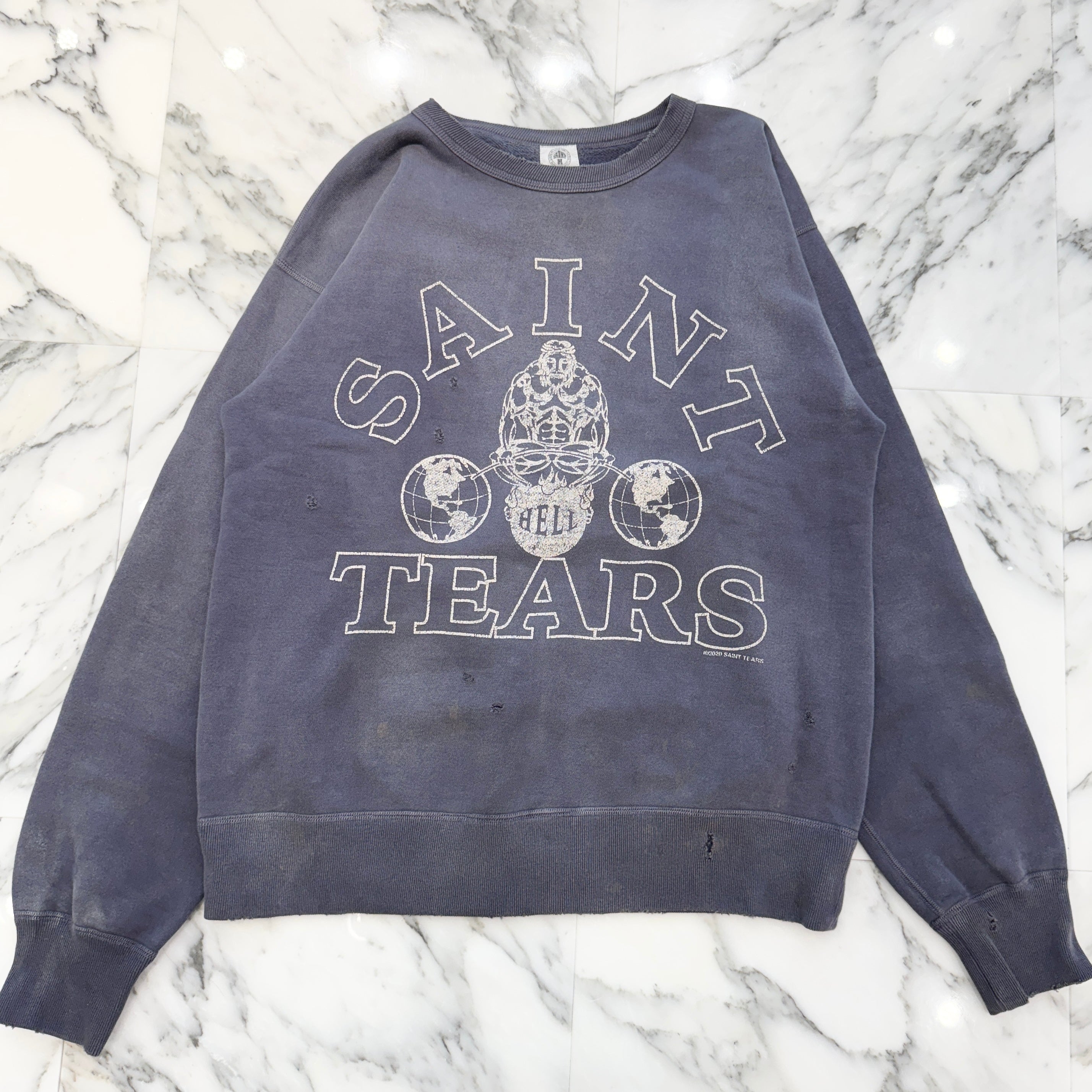 SAINT Mxxxxxx × DENIM TEARS 2021SS VINTAGE CREWNECK SWEAT SHIRT SM-S21-0000-048 Size L セントマイケル × デニムティアーズ ヴィンテージ クルーネック スウェットシャツ サイズL