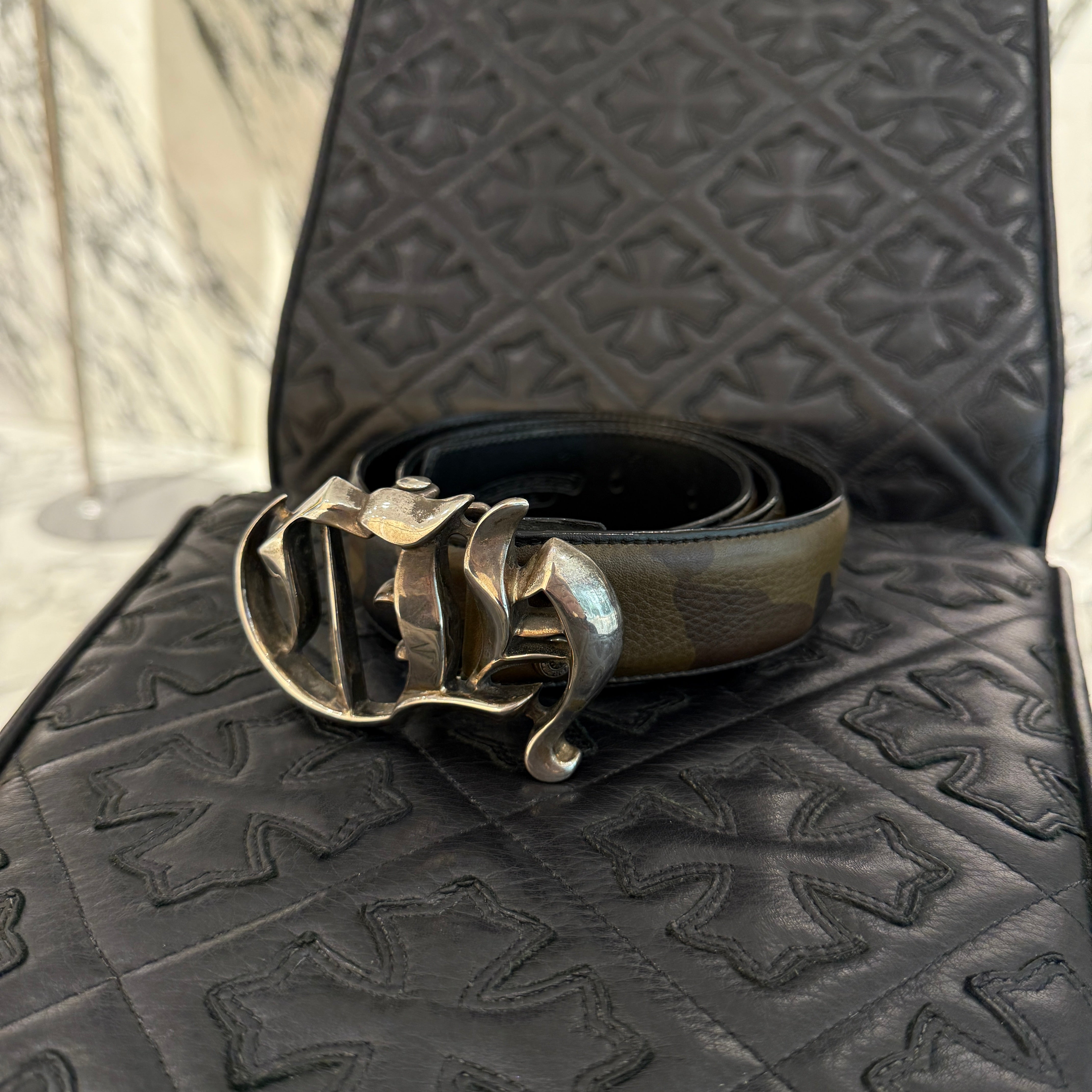 CHROME HEARTS Camo CH Logo Buckle CH Plus Leather Belt Size 32 クロムハーツ カモ CHロゴ バックル CHプラス装飾 レザーベルト サイズ32