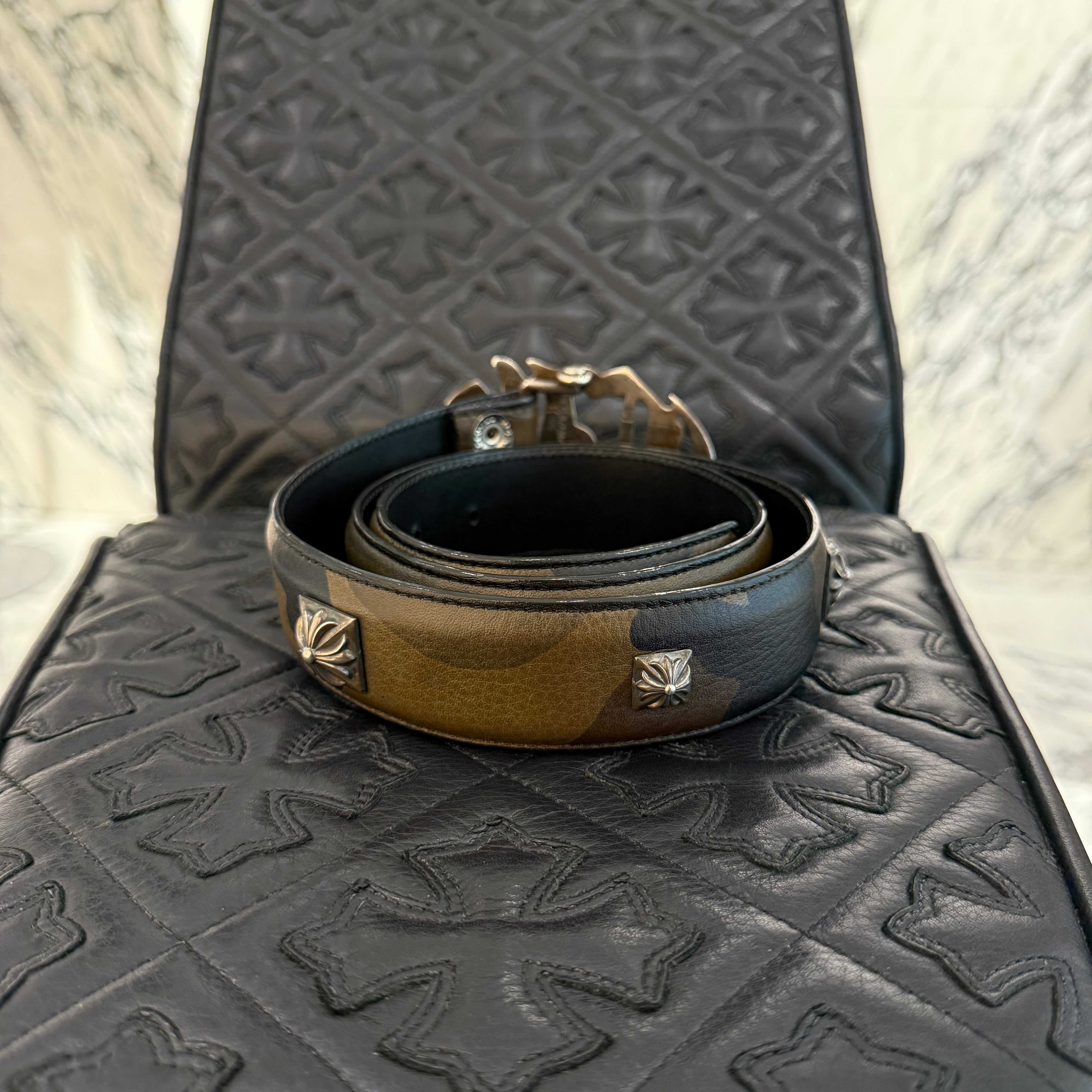 CHROME HEARTS Camo CH Logo Buckle CH Plus Leather Belt Size 32 クロムハーツ カモ CHロゴ バックル CHプラス装飾 レザーベルト サイズ32