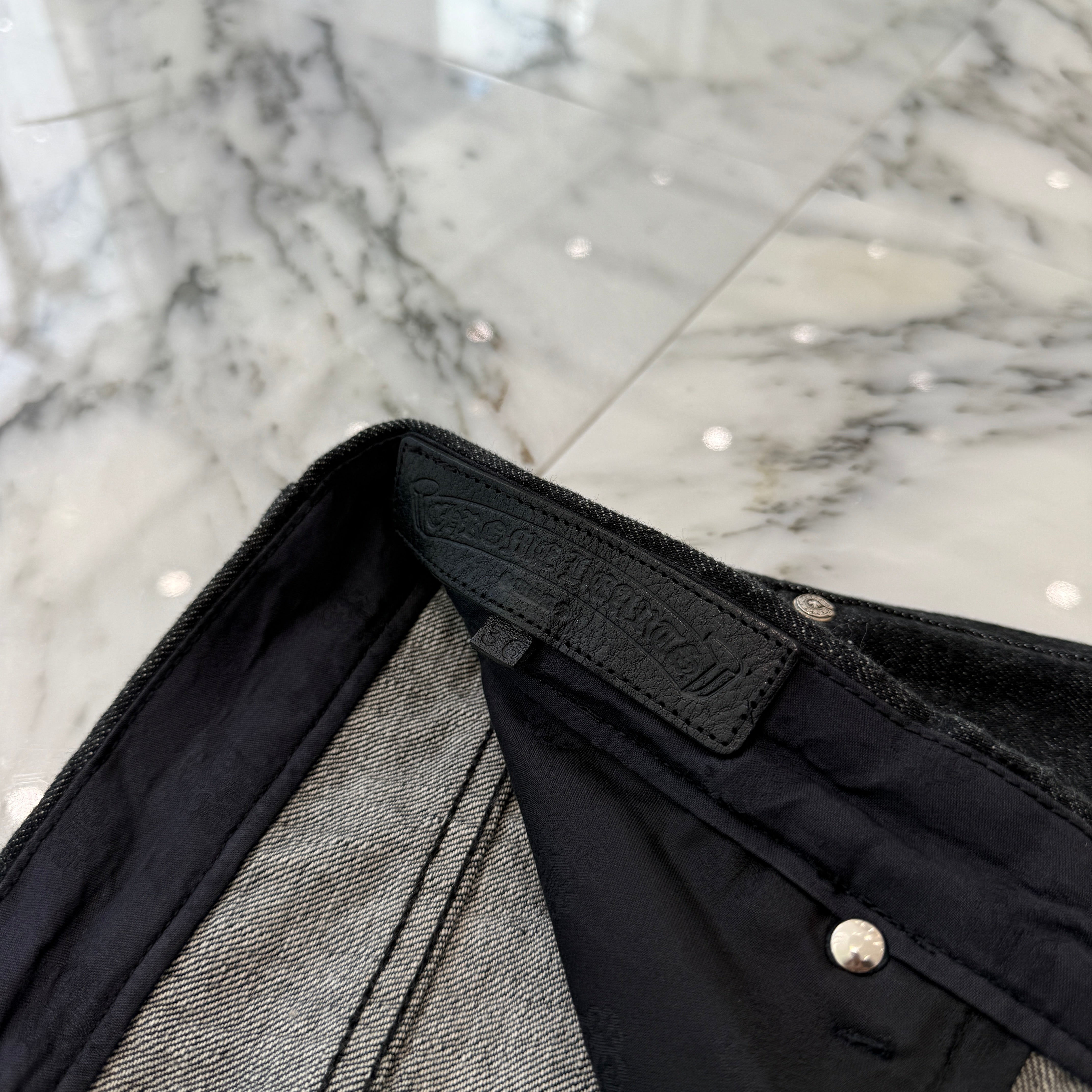 CHROME HEARTS Flare Knee Star Leather Patch Denim Pants Size 36 クロムハーツ フレアニー スターレザーパッチ デニムパンツ サイズ36