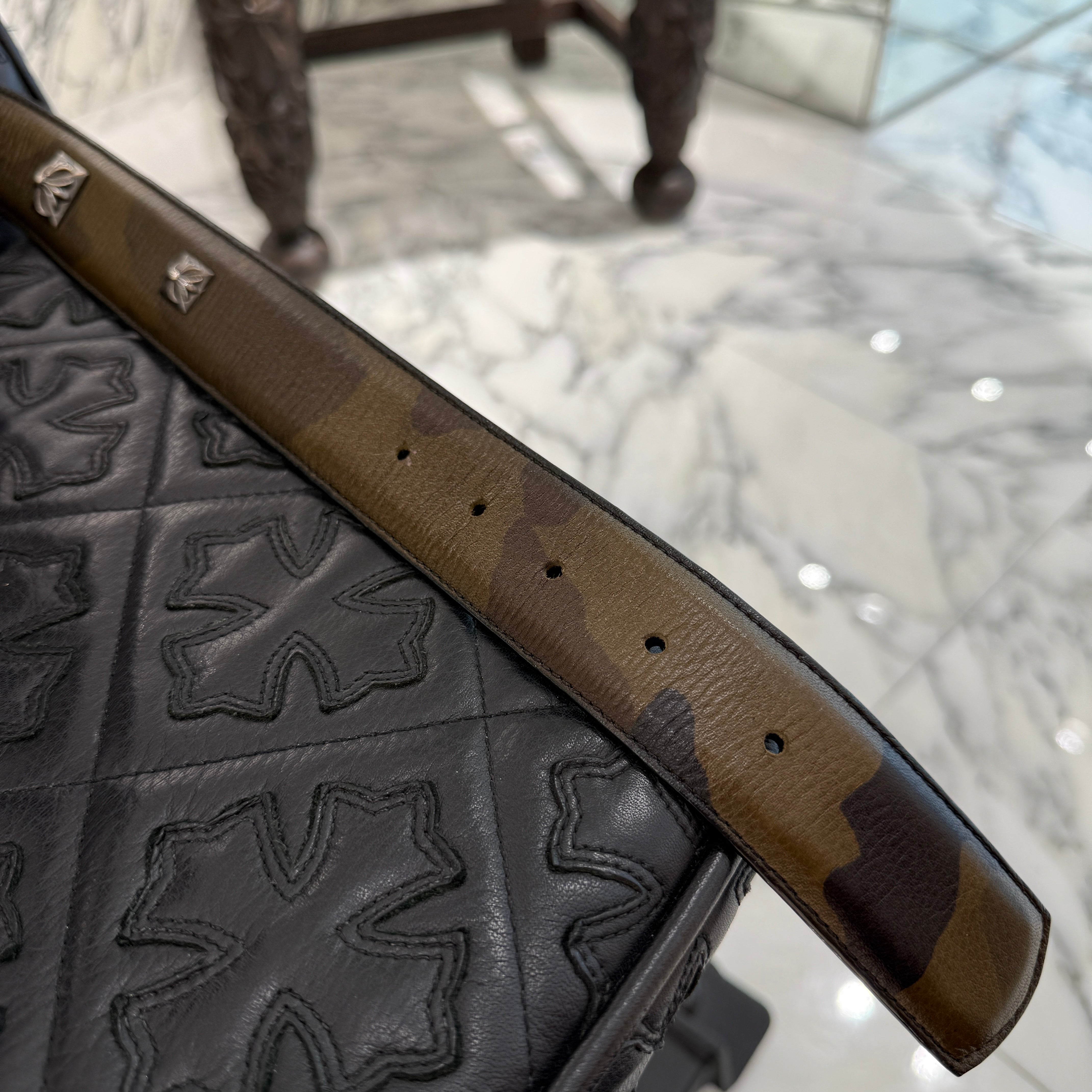 CHROME HEARTS Camo CH Logo Buckle CH Plus Leather Belt Size 32 クロムハーツ カモ CHロゴ バックル CHプラス装飾 レザーベルト サイズ32