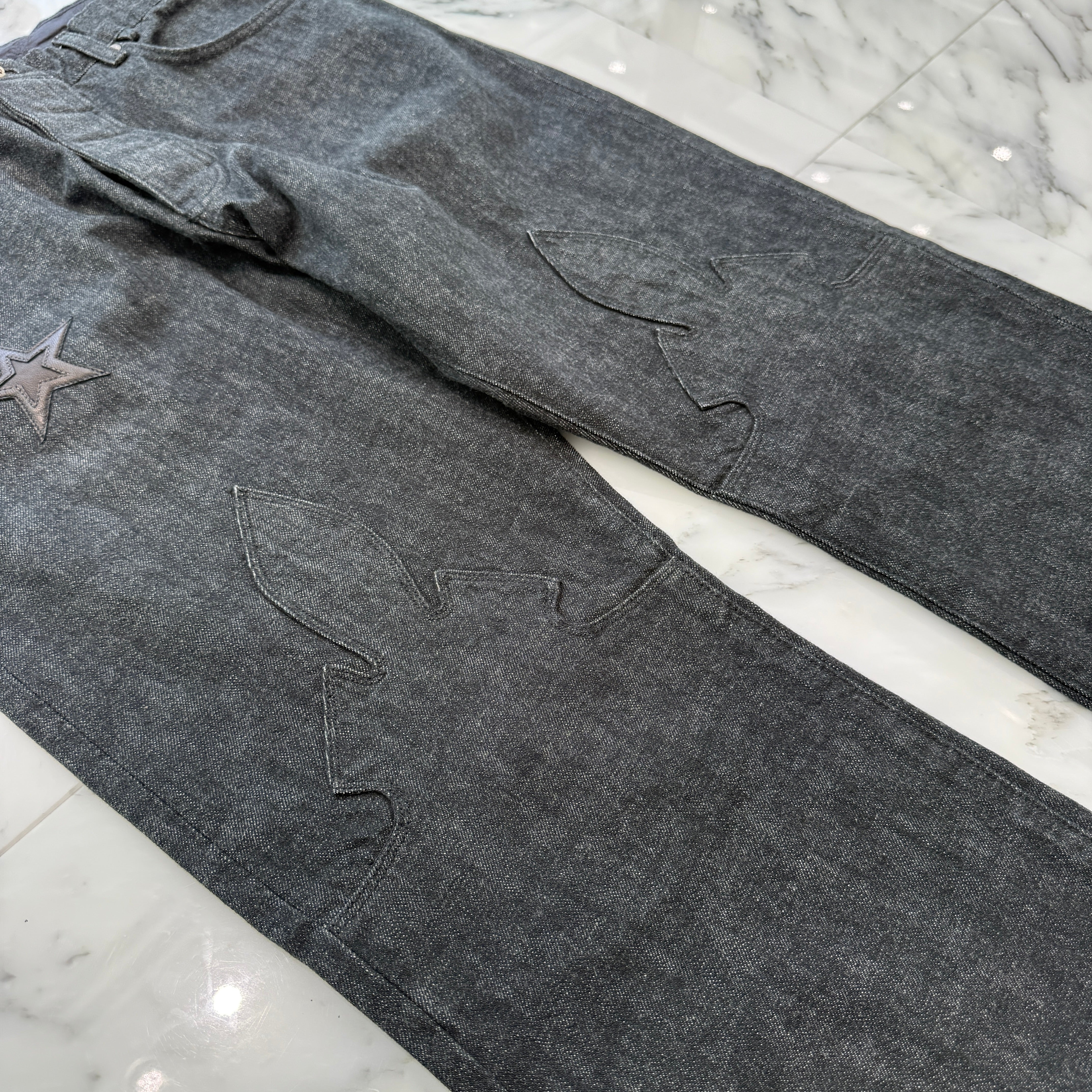 CHROME HEARTS Flare Knee Star Leather Patch Denim Pants Size 36 クロムハーツ フレアニー スターレザーパッチ デニムパンツ サイズ36