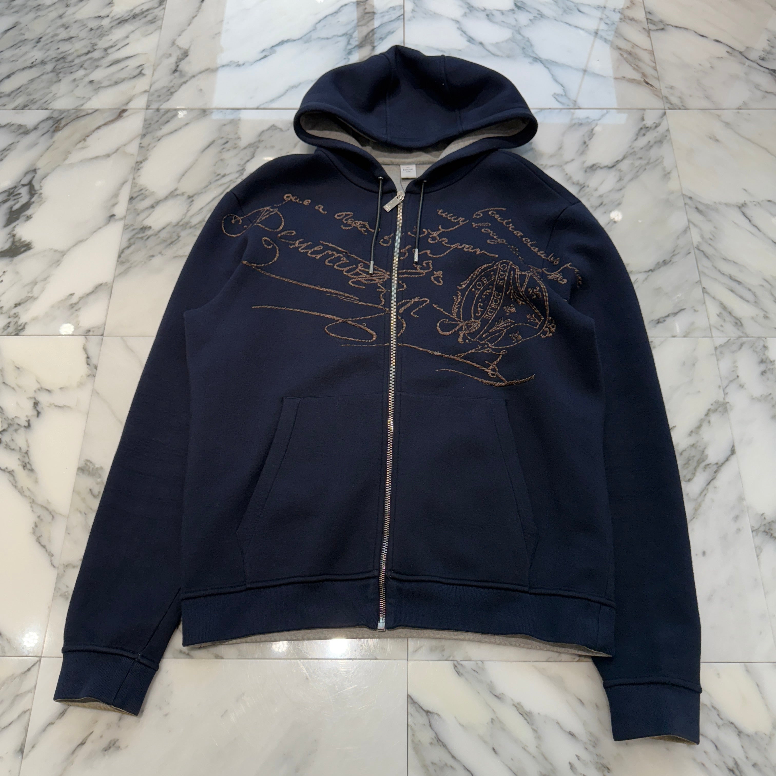 Berluti Calligraphy Embroidered Zip Up Hoodie R23JZL27JAFD Size M ベルルッティ カリグラフィー刺繍 ジップアップフーディ サイズM