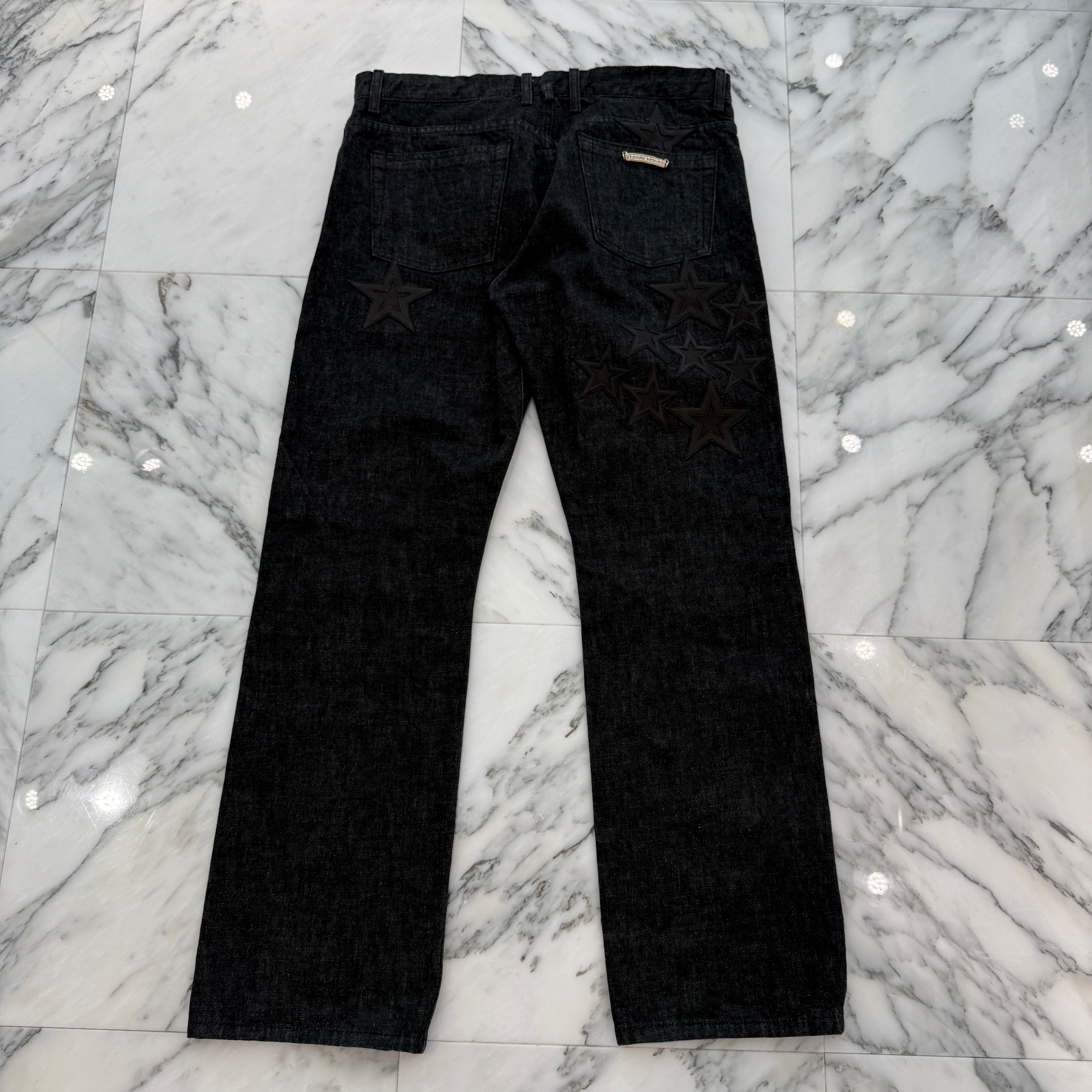 CHROME HEARTS Flare Knee Star Leather Patch Denim Pants Size 36 クロムハーツ フレアニー スターレザーパッチ デニムパンツ サイズ36