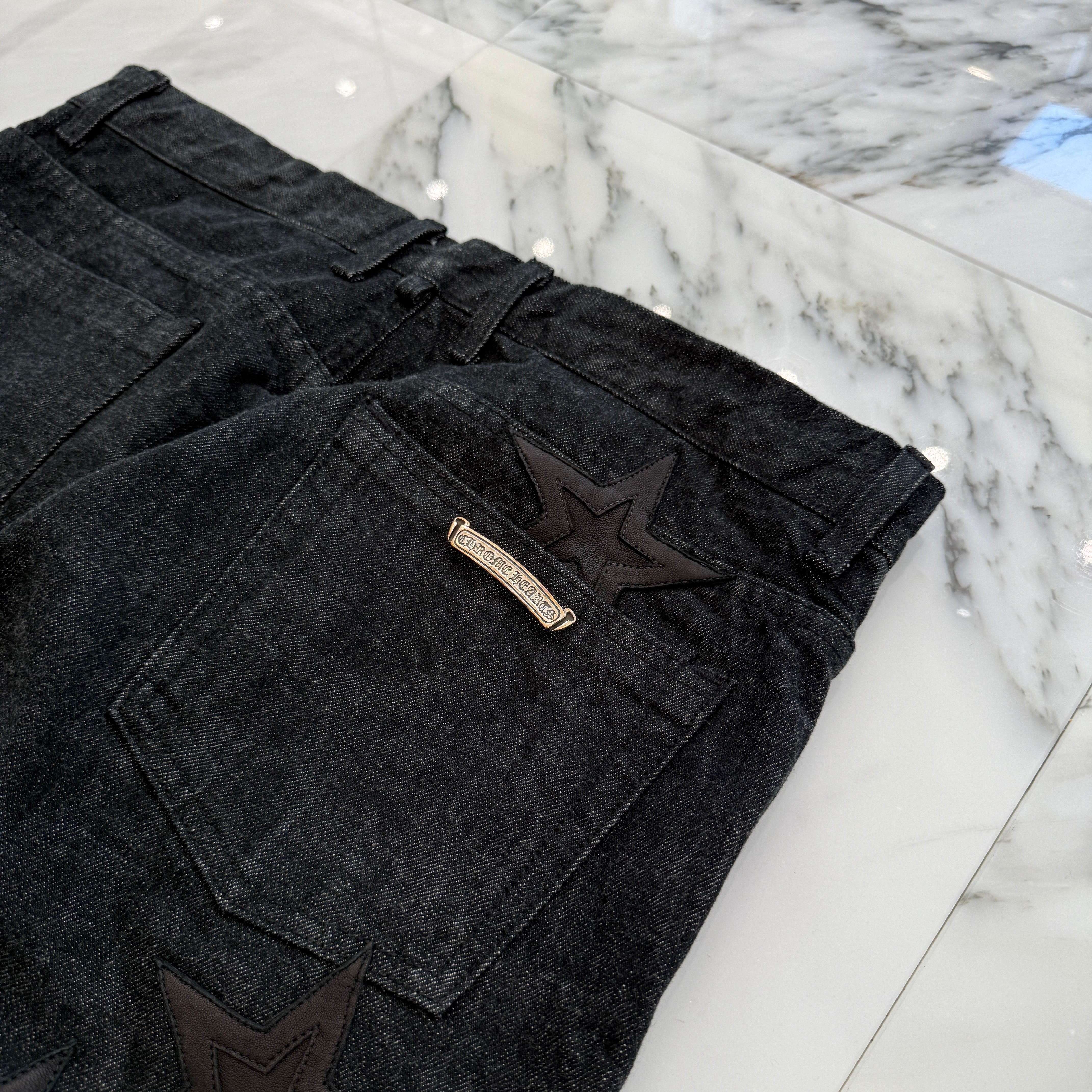 CHROME HEARTS Flare Knee Star Leather Patch Denim Pants Size 36 クロムハーツ フレアニー スターレザーパッチ デニムパンツ サイズ36