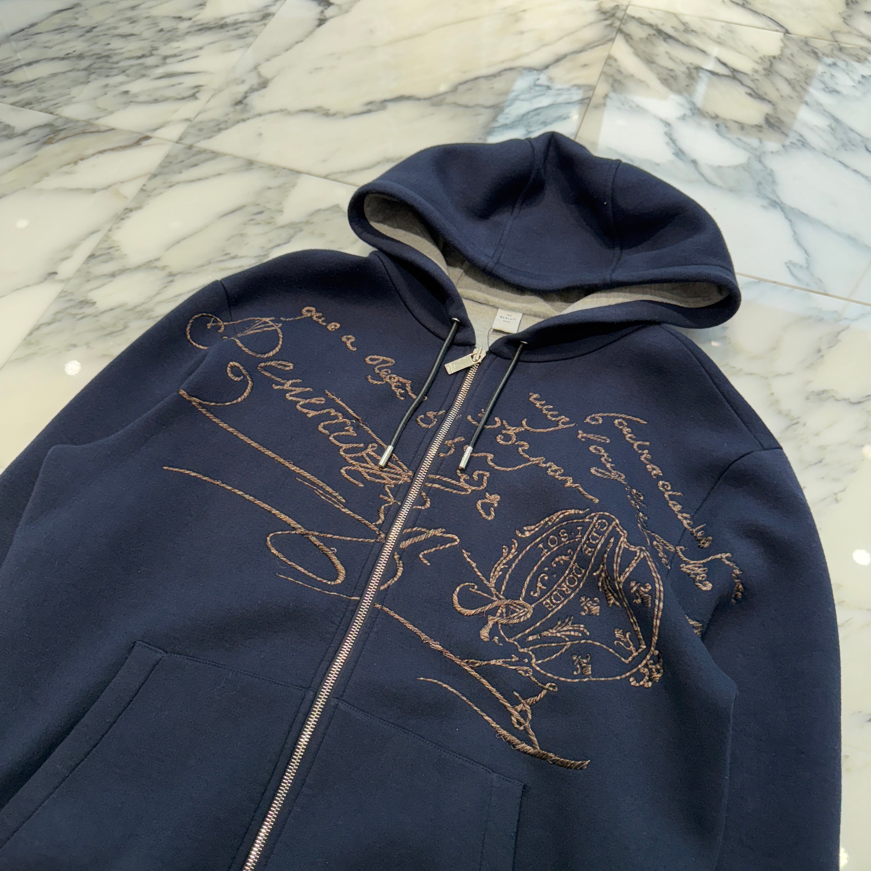 Berluti Calligraphy Embroidered Zip Up Hoodie R23JZL27JAFD Size M ベルルッティ カリグラフィー刺繍 ジップアップフーディ サイズM