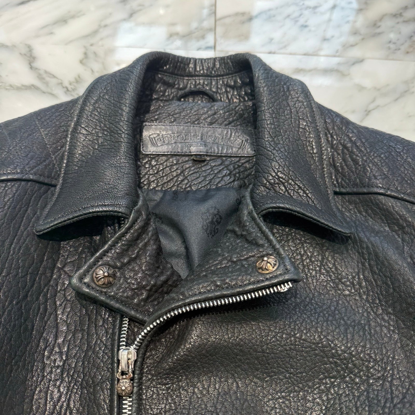 CHROME HEARTS CRETIN LEATHER DOUBLE RIDERS JACKET Size 12 クロムハーツ クリティンレザー ダブル ライダースジャケット サイズ12