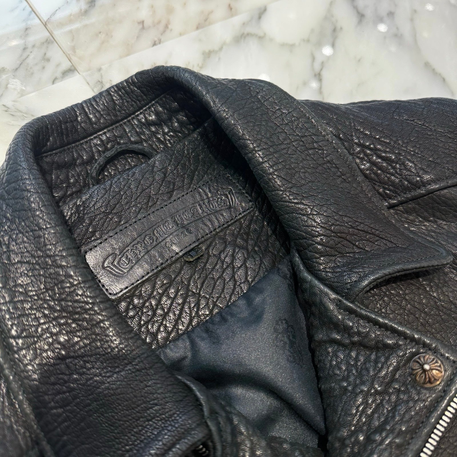 クロムハーツ クリティンレザー ライダース ジャケット12 CHROME HEARTS CRETIN LEATHER DOUBLE RIDERS JACKET Size 12