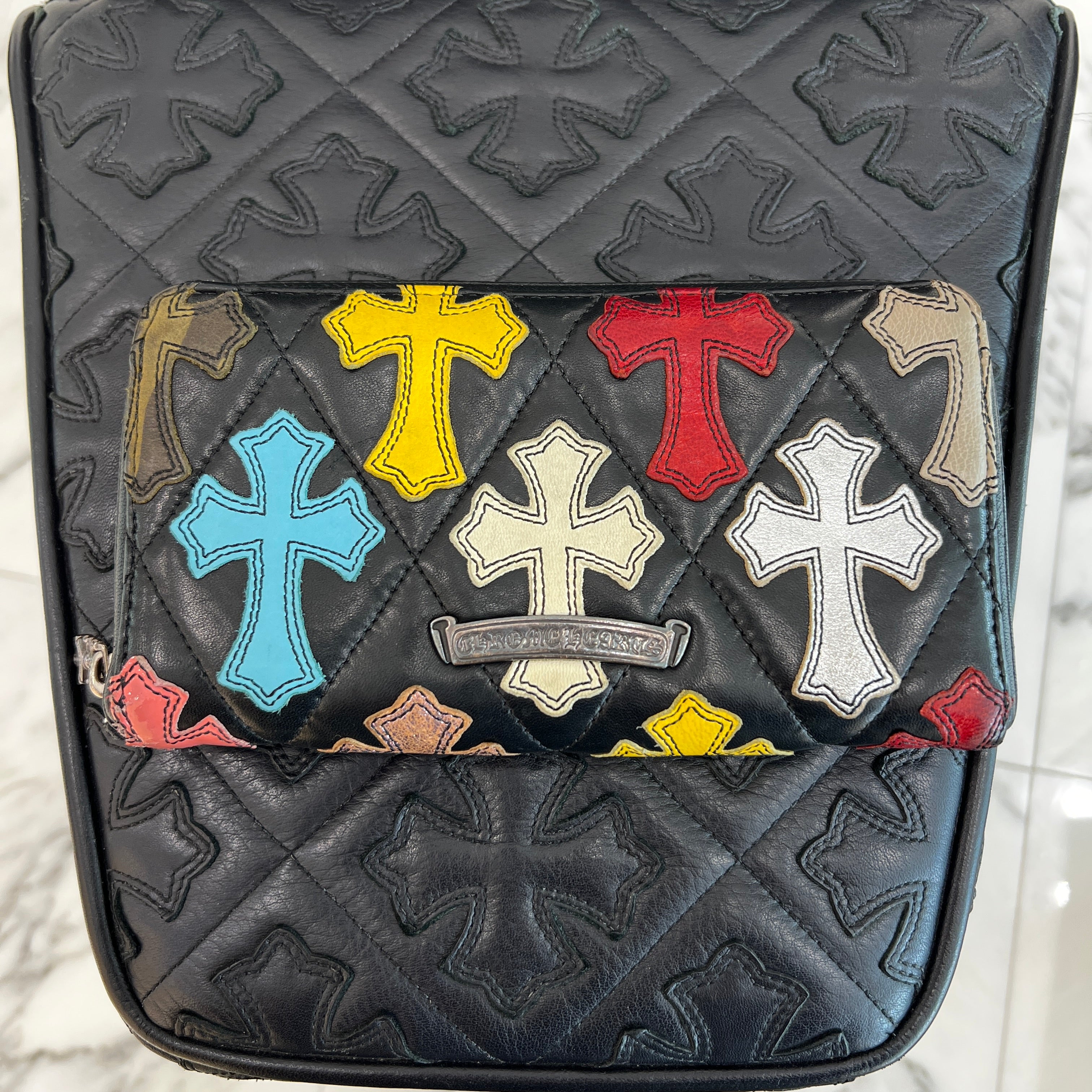 CHROME HEARTS Multi Cemetery Cross Leather Patch Quilting Wallet クロムハーツ マルチ セメタリークロス レザーパッチ キルティング ウォレット