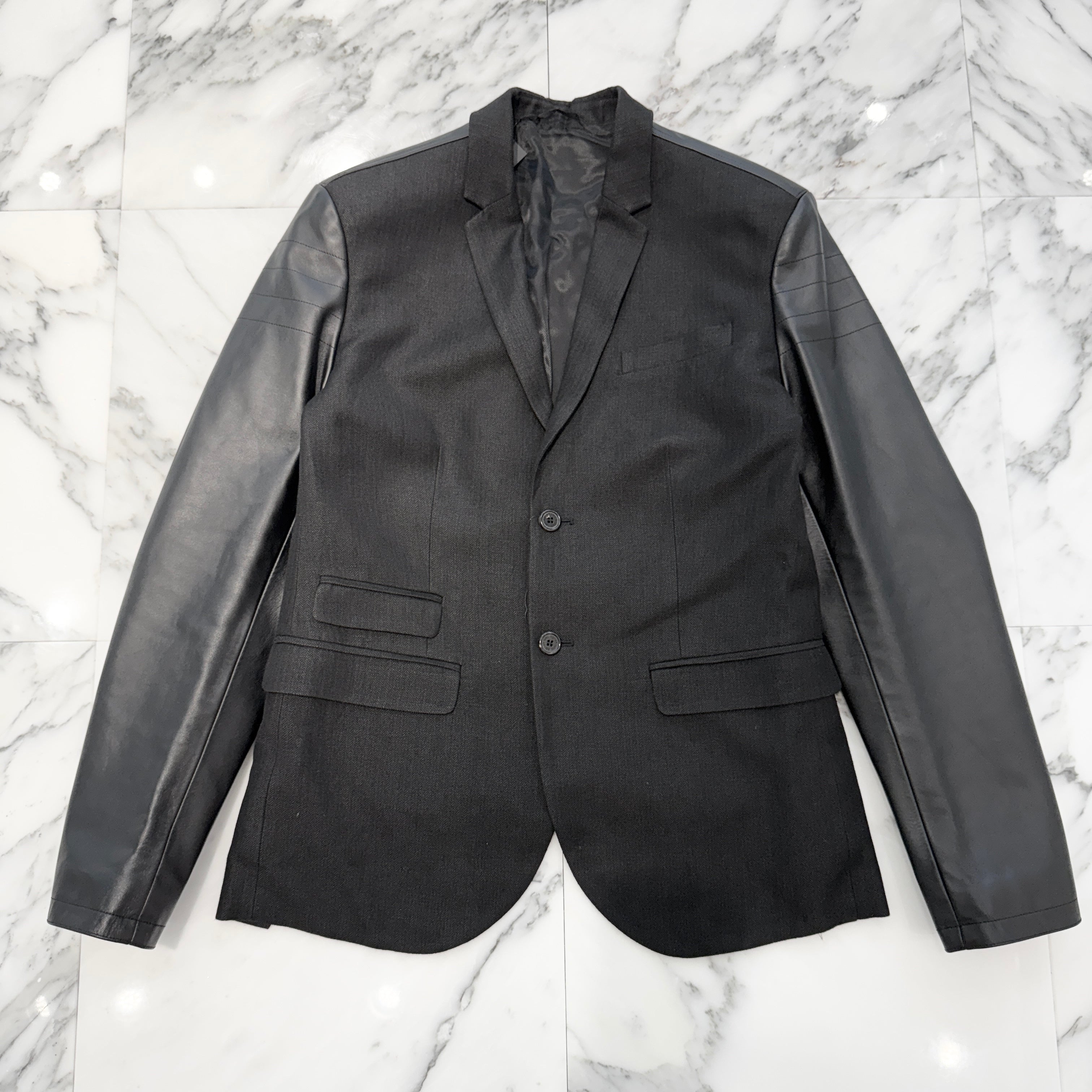 NEIL BARRETT Leather Sleeved Jacket BGI85C C1109 Size 48 ニールバレット レザースリーブ ジャケット サイズ48