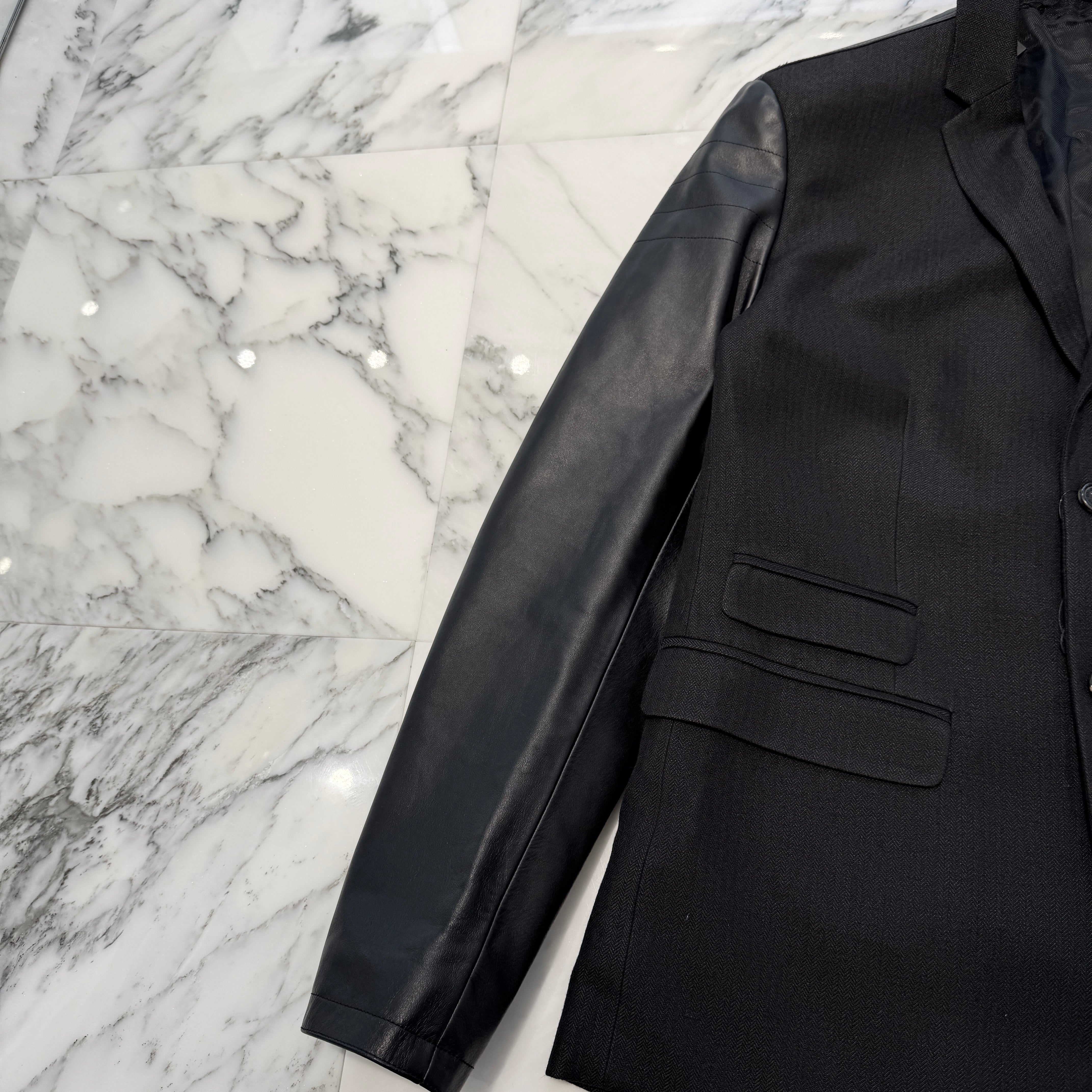 NEIL BARRETT Leather Sleeved Jacket BGI85C C1109 Size 48 ニールバレット レザースリーブ ジャケット サイズ48