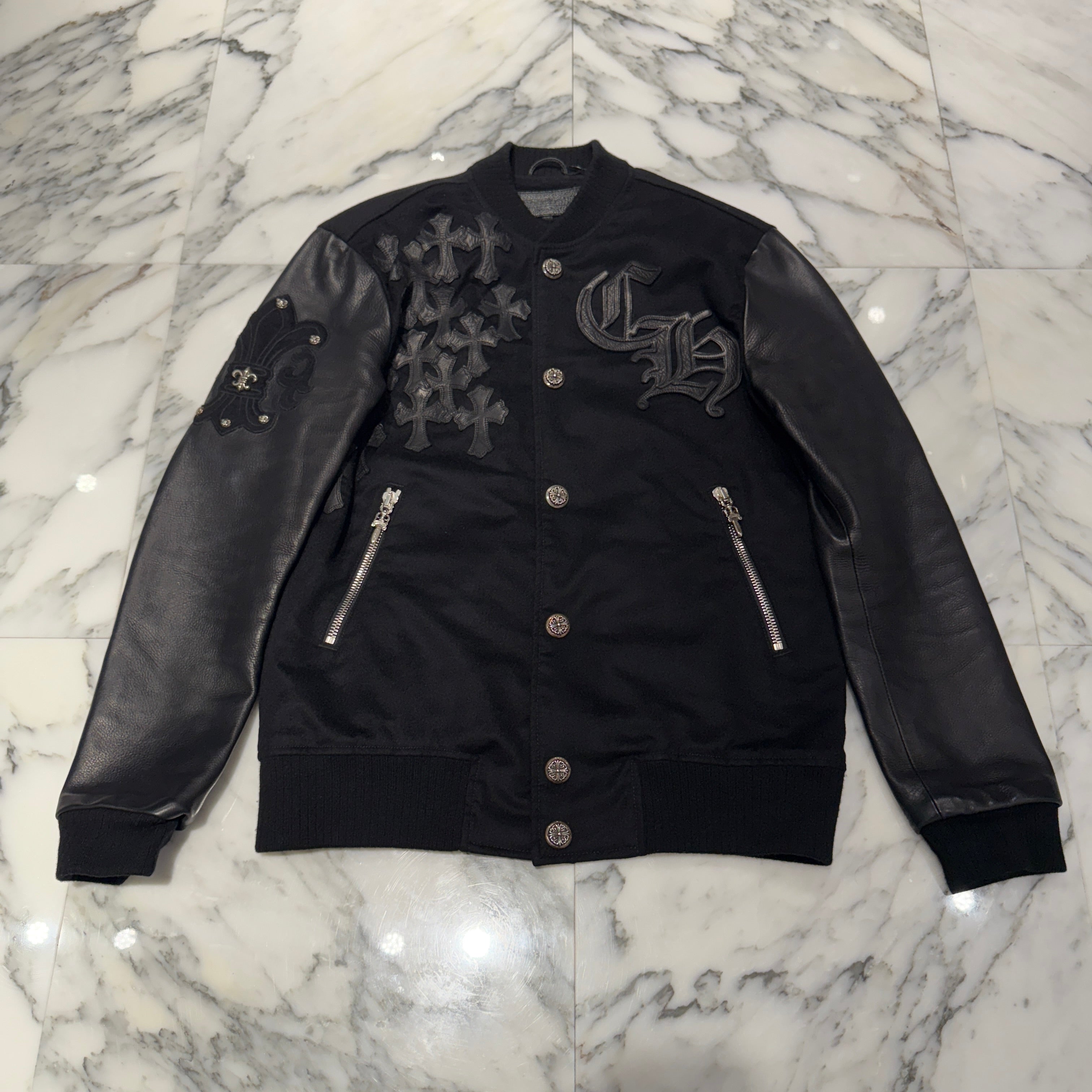 CHROME HEARTS LETTERMAN Cemetery Cross Patch Blouson Jacket Size M クロムハーツ レターマン セメタリークロスパッチ ブルゾンジャケット サイズM