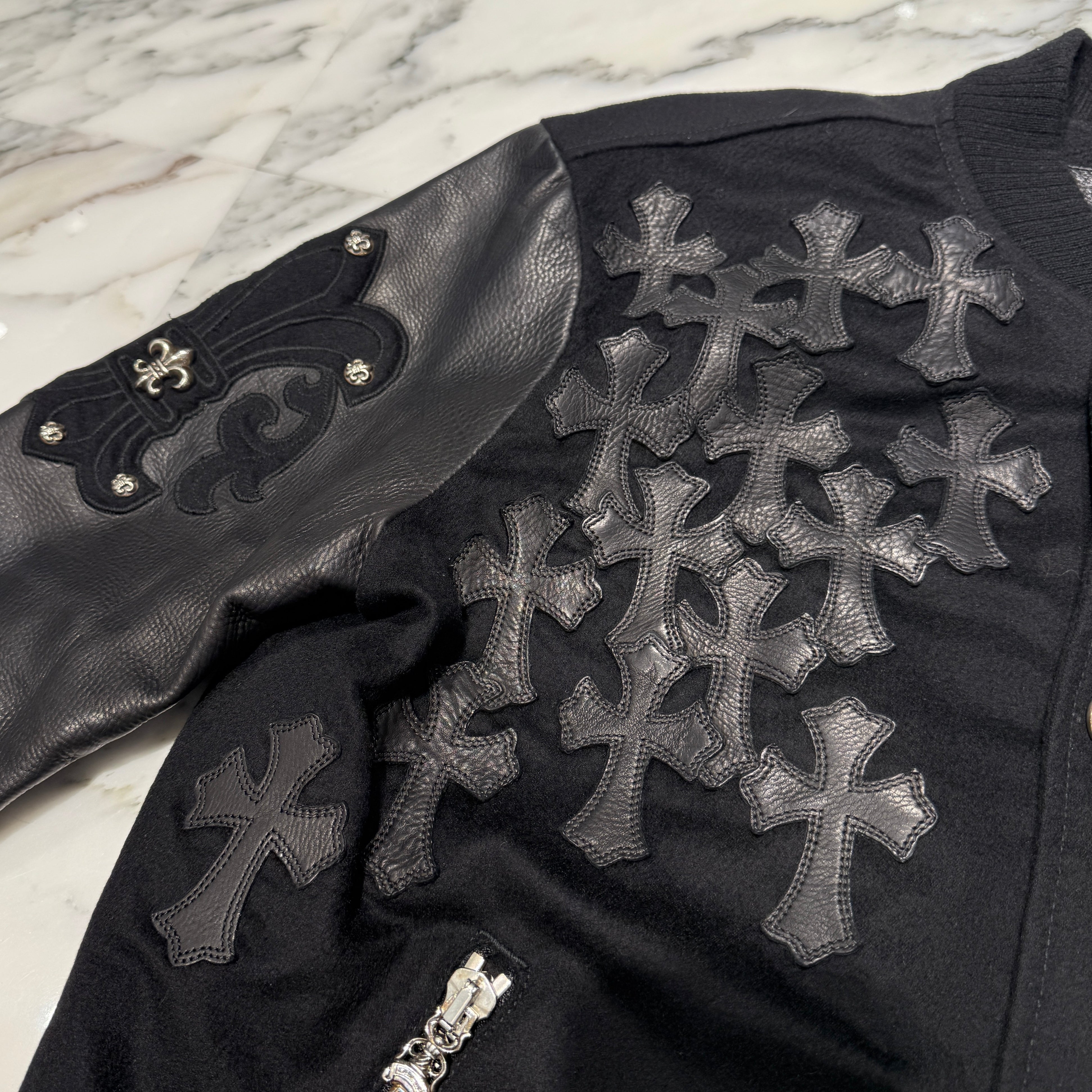 CHROME HEARTS LETTERMAN Cemetery Cross Patch Blouson Jacket Size M