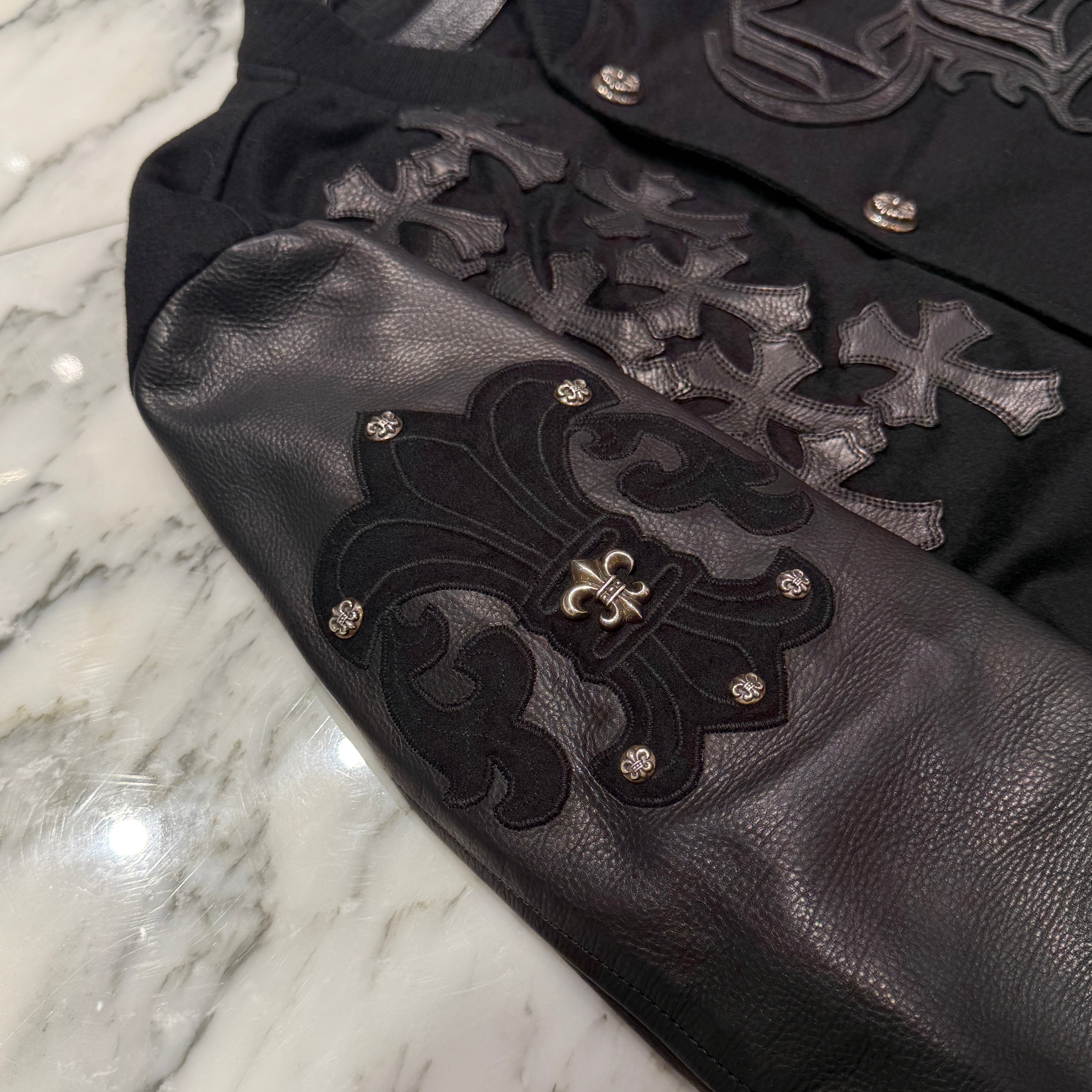 CHROME HEARTS LETTERMAN Cemetery Cross Patch Blouson Jacket Size M