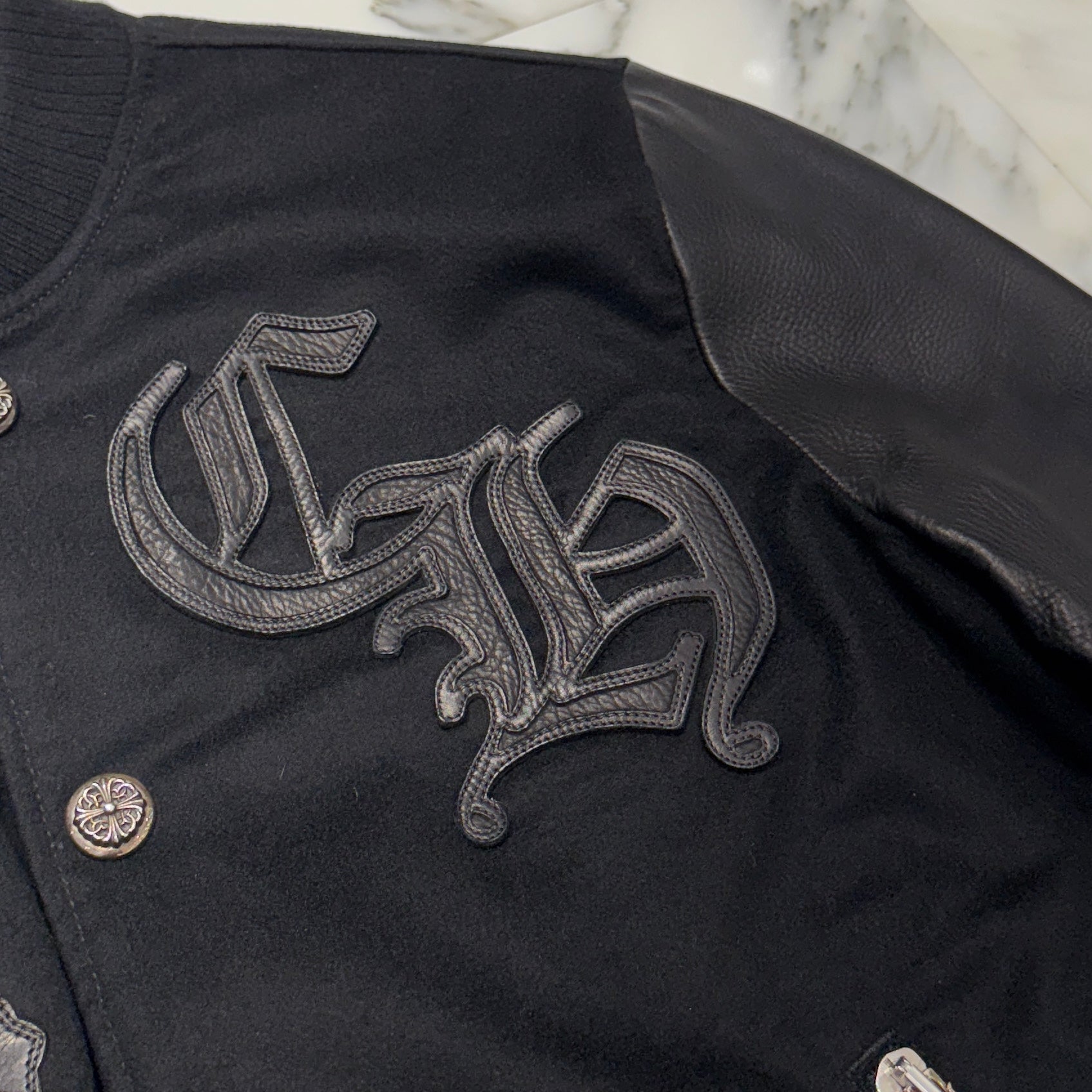 CHROME HEARTS LETTERMAN Cemetery Cross Patch Blouson Jacket Size M
