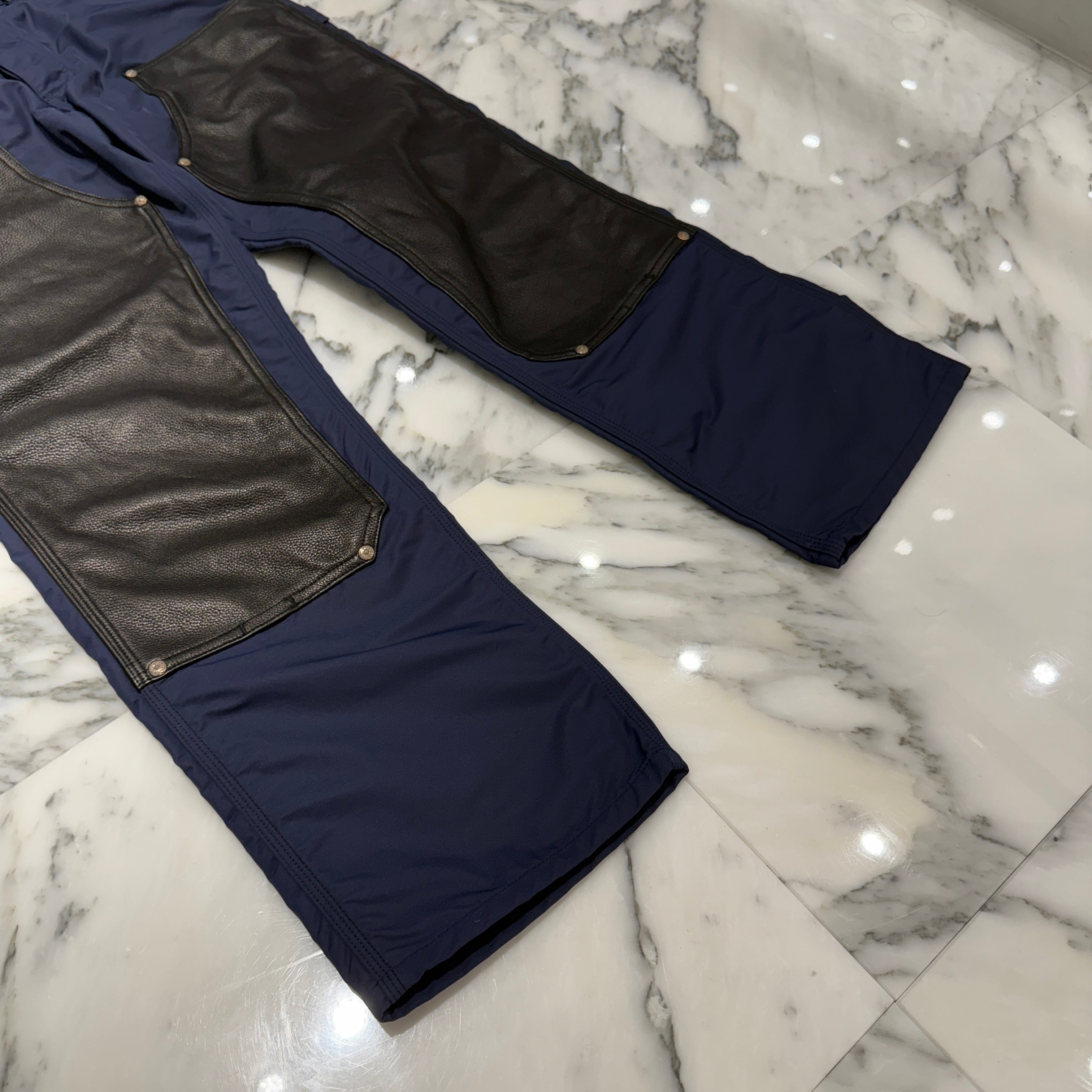 CHROME HEARTS Carpenter Leather Double Knee Nylon Leather Cross Patch Pants Size 30 クロムハーツ カーペンター レザーダブルニー ナイロン レザークロスパッチ ロングパンツ サイズ30