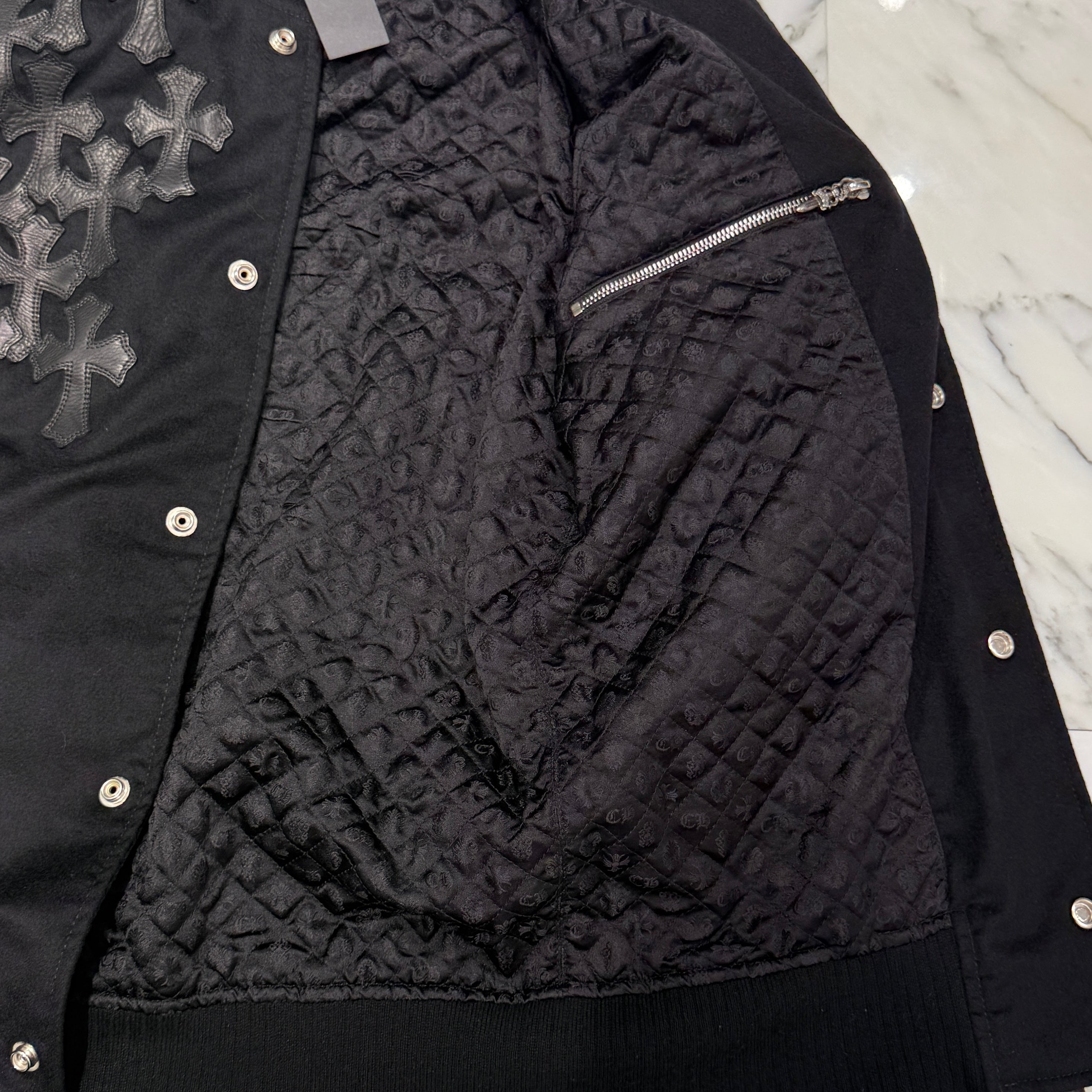 CHROME HEARTS LETTERMAN Cemetery Cross Patch Blouson Jacket Size M