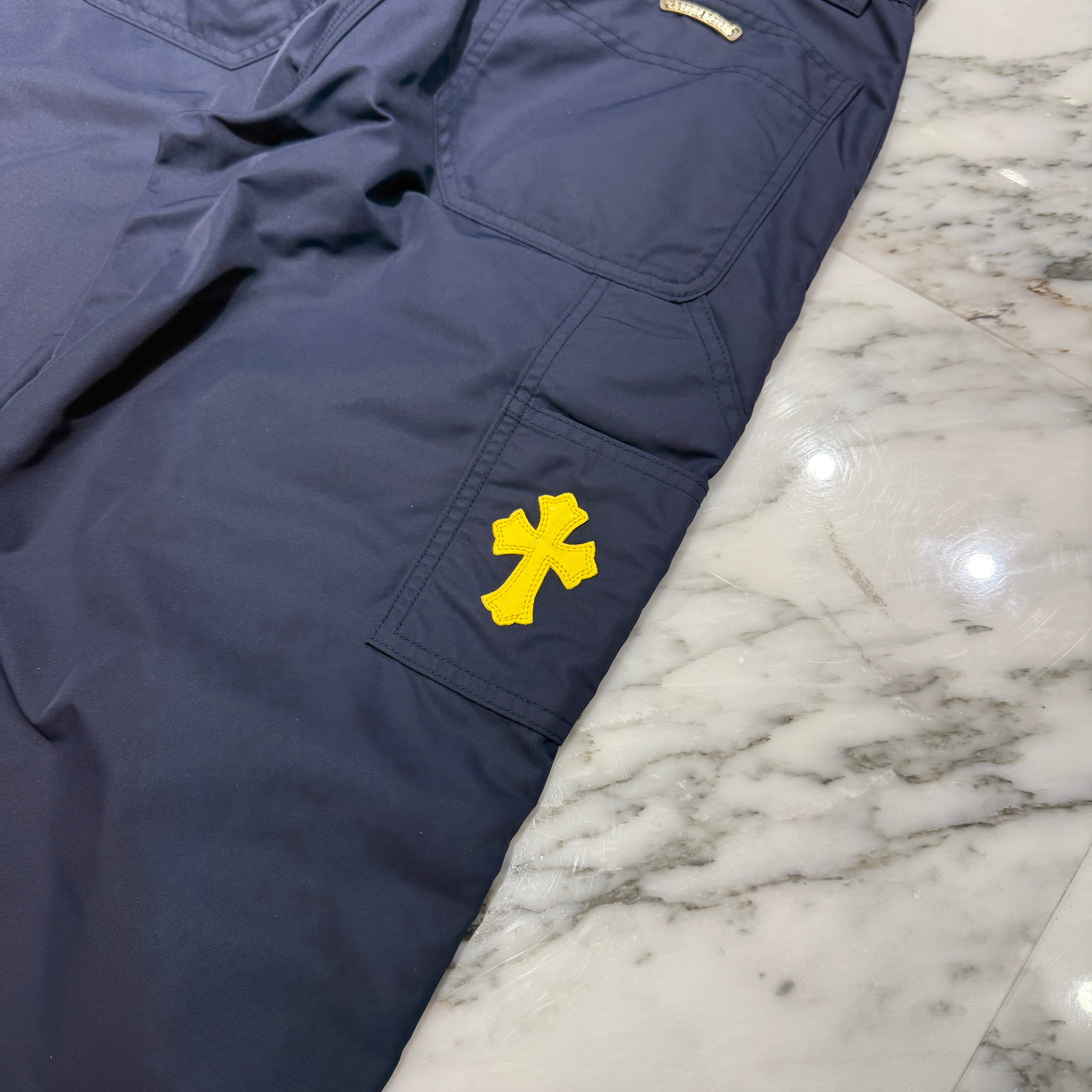 CHROME HEARTS Carpenter Leather Double Knee Nylon Leather Cross Patch Pants Size 30 クロムハーツ カーペンター レザーダブルニー ナイロン レザークロスパッチ ロングパンツ サイズ30