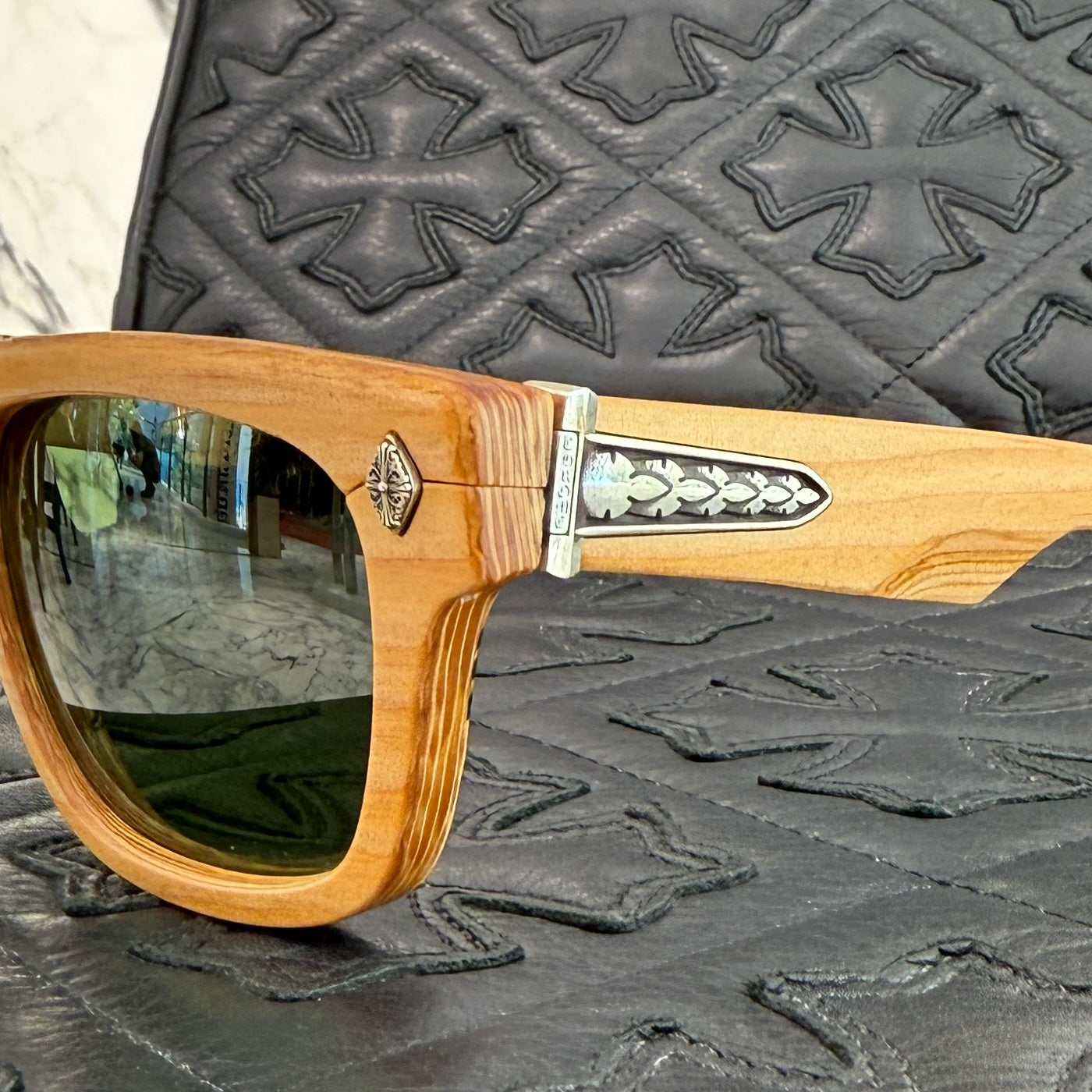 CHROME HEARTS LILITH Stencil Wood Sunglasses "BROWN/GREEN" Size 56□18-144 クロムハーツ リリス ステンシル ウッド サングラス "ブラウン/グリーン" サイズ56□18-144