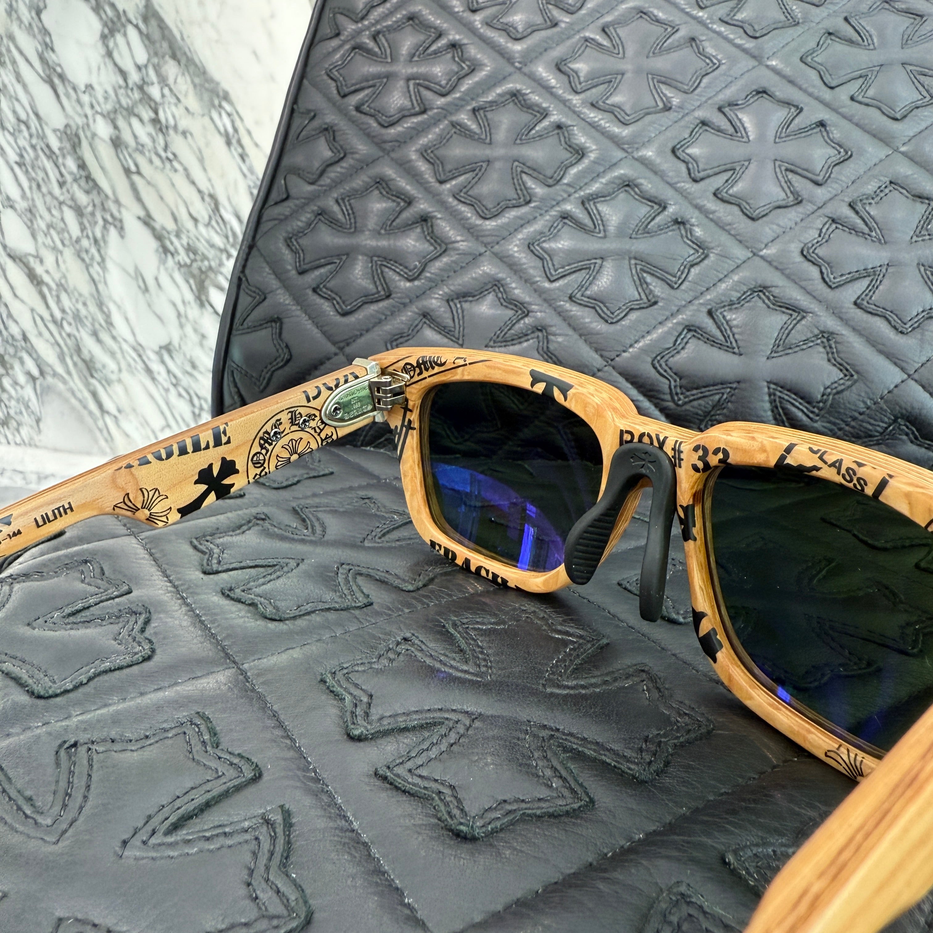 CHROME HEARTS LILITH Stencil Wood Sunglasses "BROWN/GREEN" Size 56□18-144 クロムハーツ リリス ステンシル ウッド サングラス "ブラウン/グリーン" サイズ56□18-144