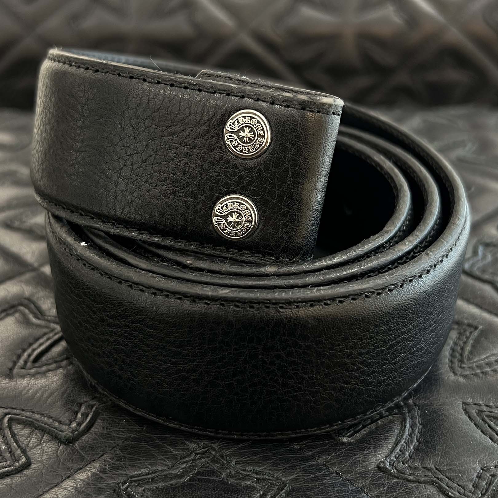 CHROME HEARTS 1.5 STRAP Horseshoe Rivet Leather Belt Size 32 クロムハーツ 1.5ストラップ ホースシューリベット レザーベルト サイズ32