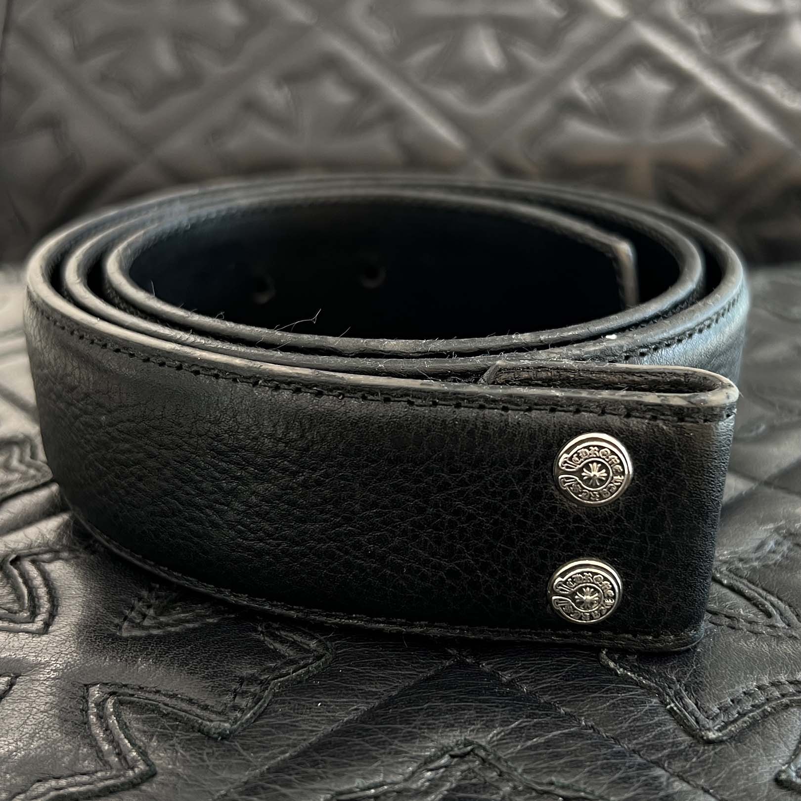 CHROME HEARTS 1.5 STRAP Horseshoe Rivet Leather Belt Size 32 クロムハーツ 1.5ストラップ ホースシューリベット レザーベルト サイズ32