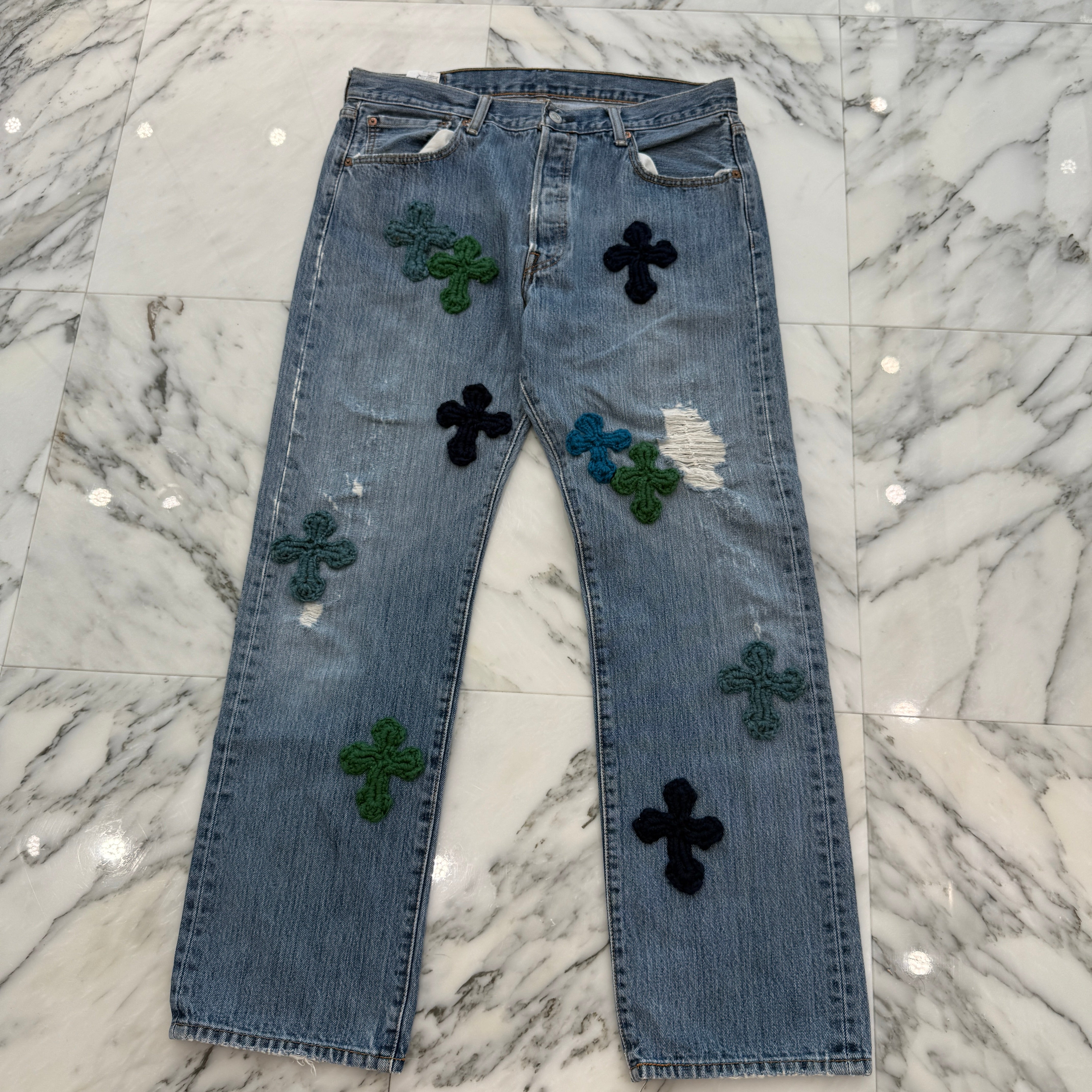 Y.A.R.N × Levi's 501 Body Knit Cross Denim Pants Size W34×L30 ヤーン×リーバイス 501 ボディ ニットクロス デニムパンツ サイズW34×L30