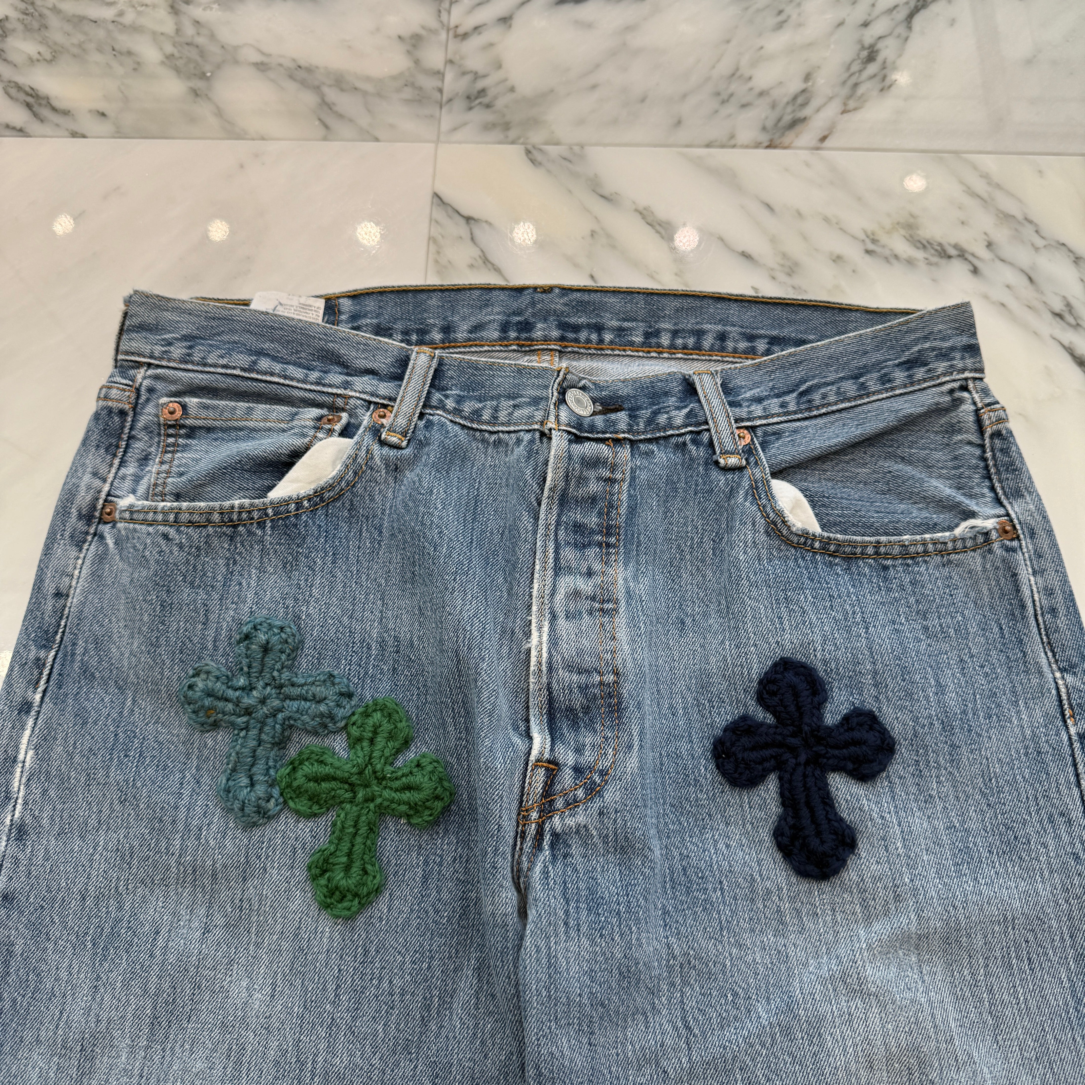 Y.A.R.N × Levi's 501 Body Knit Cross Denim Pants Size W34×L30 ヤーン×リーバイス 501 ボディ ニットクロス デニムパンツ サイズW34×L30