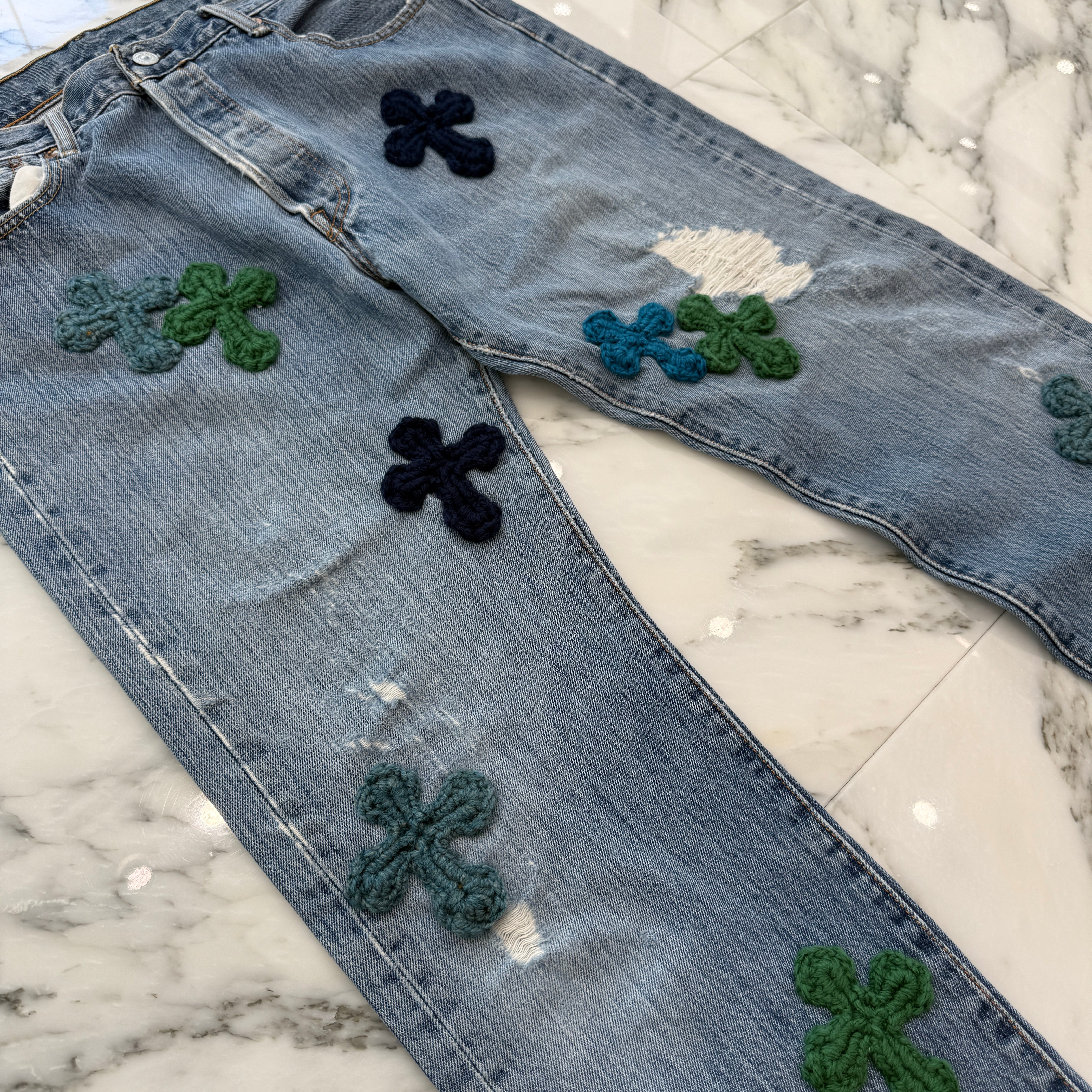 Y.A.R.N × Levi's 501 Body Knit Cross Denim Pants Size W34×L30 ヤーン×リーバイス 501 ボディ ニットクロス デニムパンツ サイズW34×L30