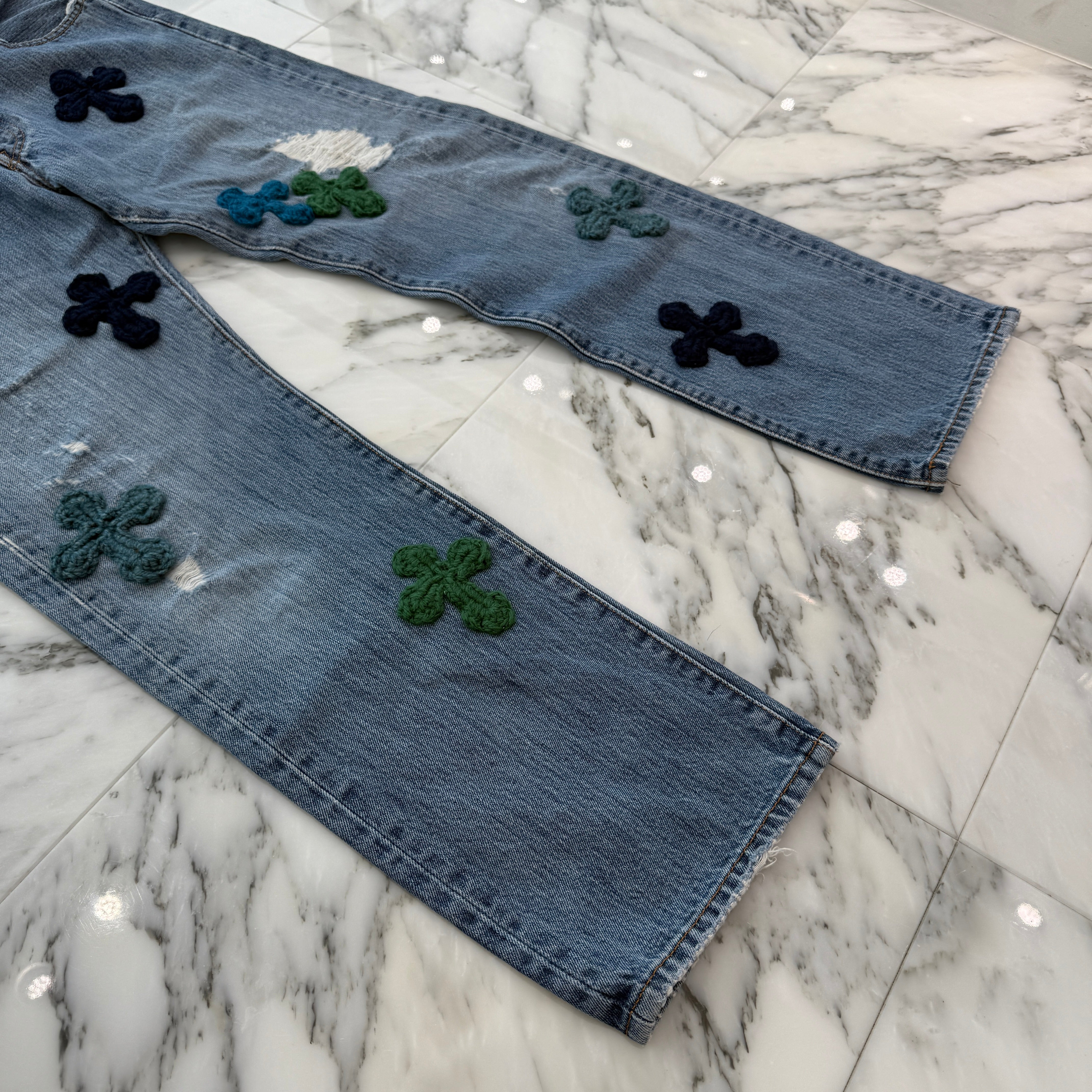 Y.A.R.N × Levi's 501 Body Knit Cross Denim Pants Size W34×L30 ヤーン×リーバイス 501 ボディ ニットクロス デニムパンツ サイズW34×L30