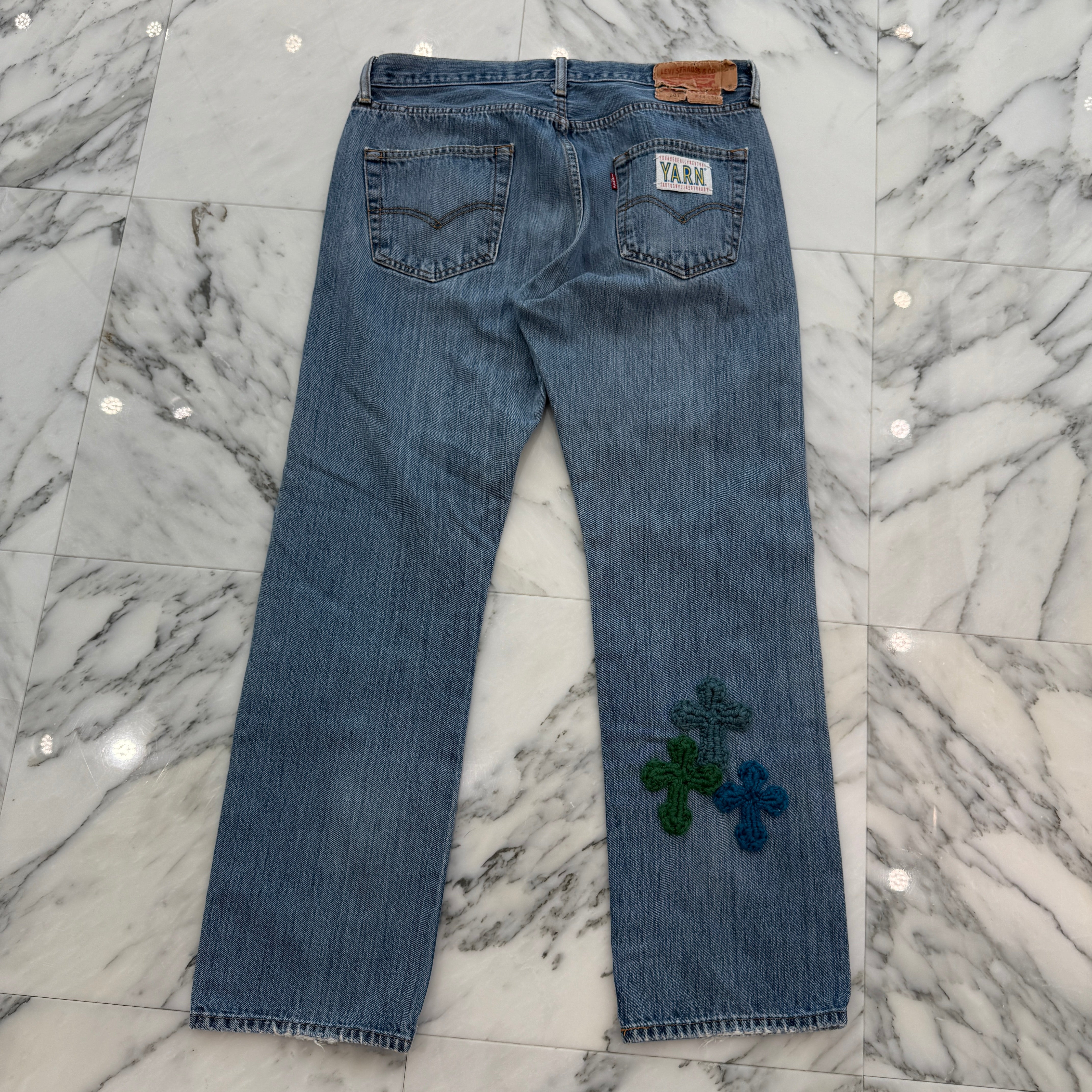 Y.A.R.N × Levi's 501 Body Knit Cross Denim Pants Size W34×L30 ヤーン×リーバイス 501 ボディ ニットクロス デニムパンツ サイズW34×L30