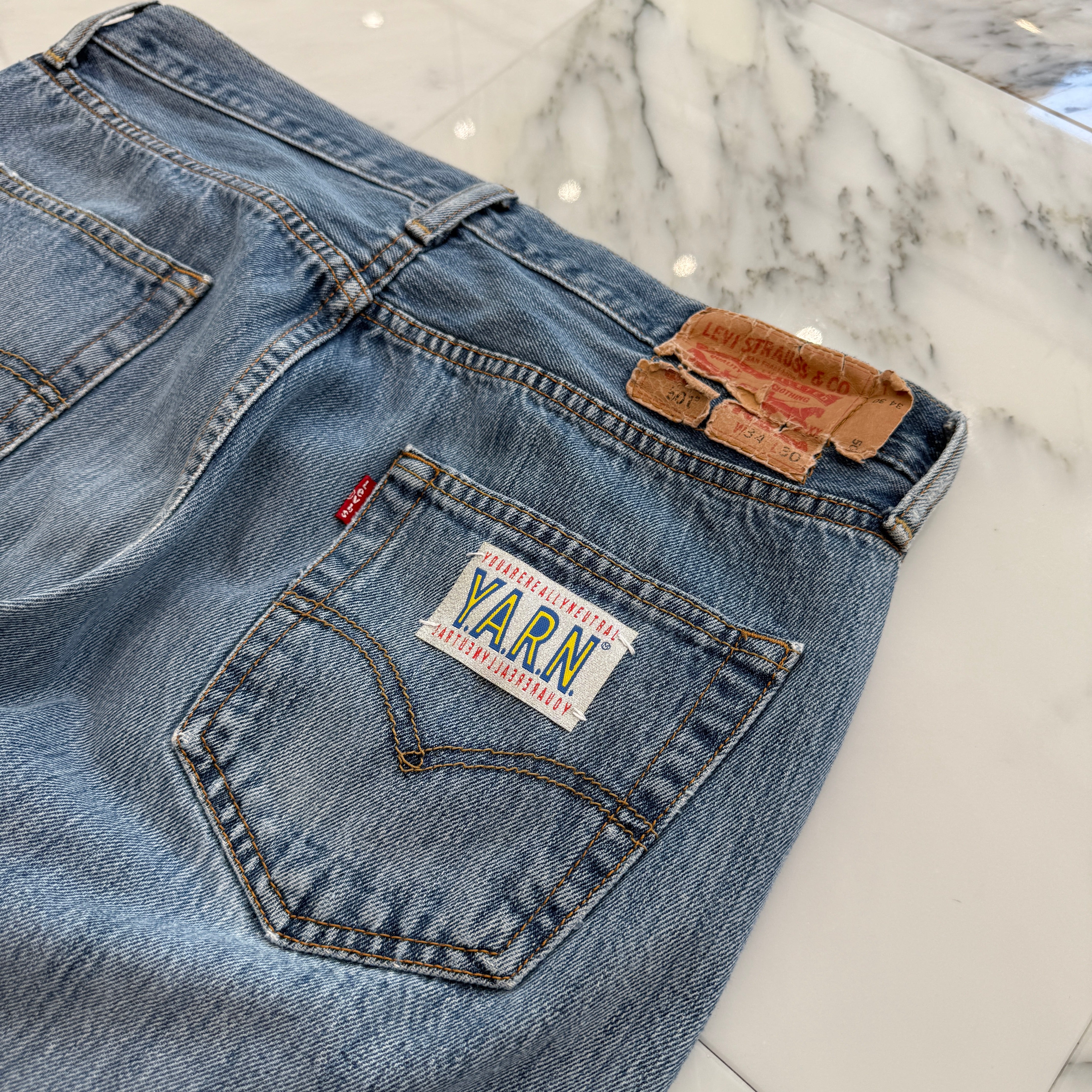 Y.A.R.N × Levi's 501 Body Knit Cross Denim Pants Size W34×L30 ヤーン×リーバイス 501 ボディ ニットクロス デニムパンツ サイズW34×L30