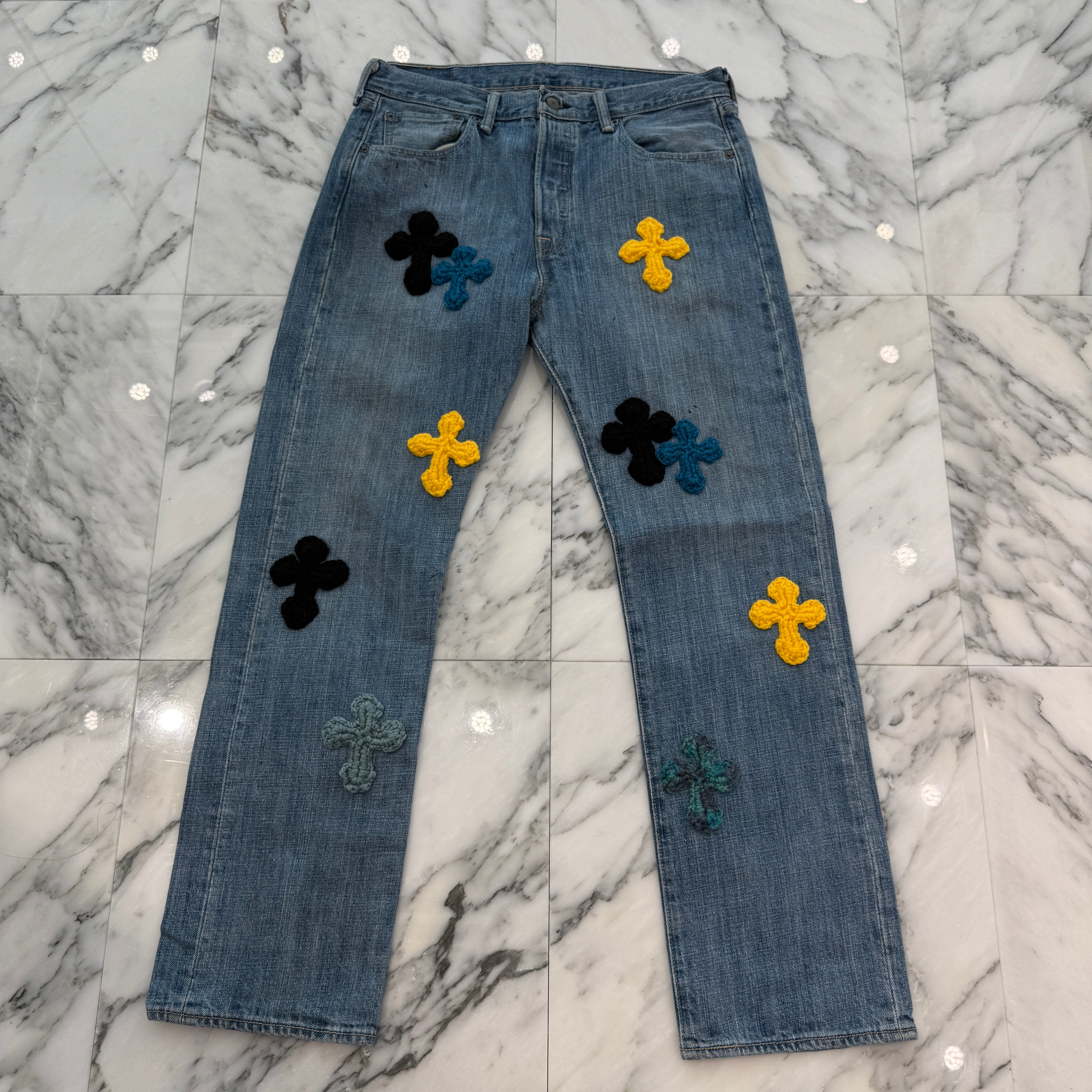 Y.A.R.N × Levi's 501 Body Knit Cross Denim Pants Size W32×L30 ヤーン×リーバイス 501 ボディ ニットクロス デニムパンツ サイズW32×L30