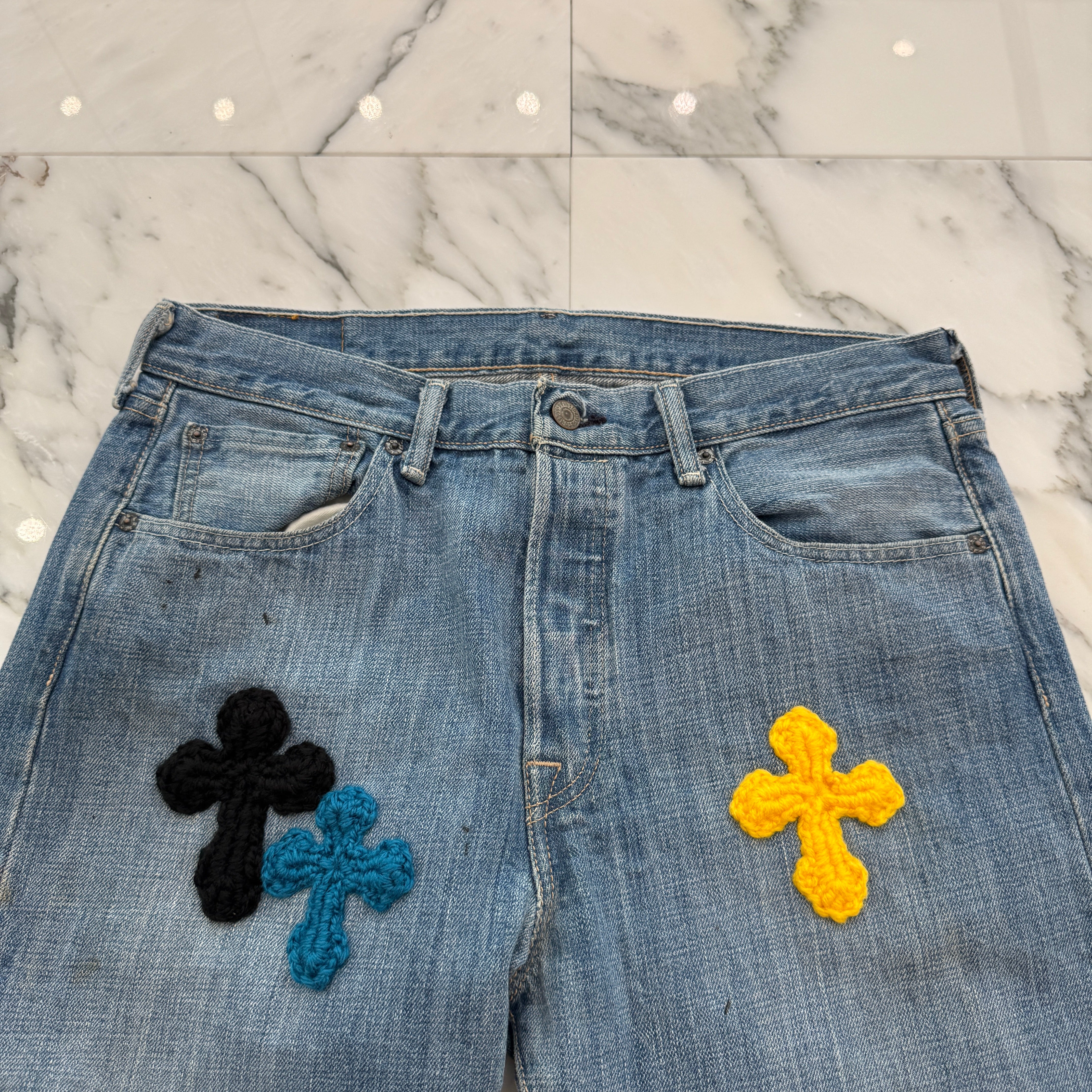 Y.A.R.N × Levi's 501 Body Knit Cross Denim Pants Size W32×L30 ヤーン×リーバイス 501 ボディ ニットクロス デニムパンツ サイズW32×L30