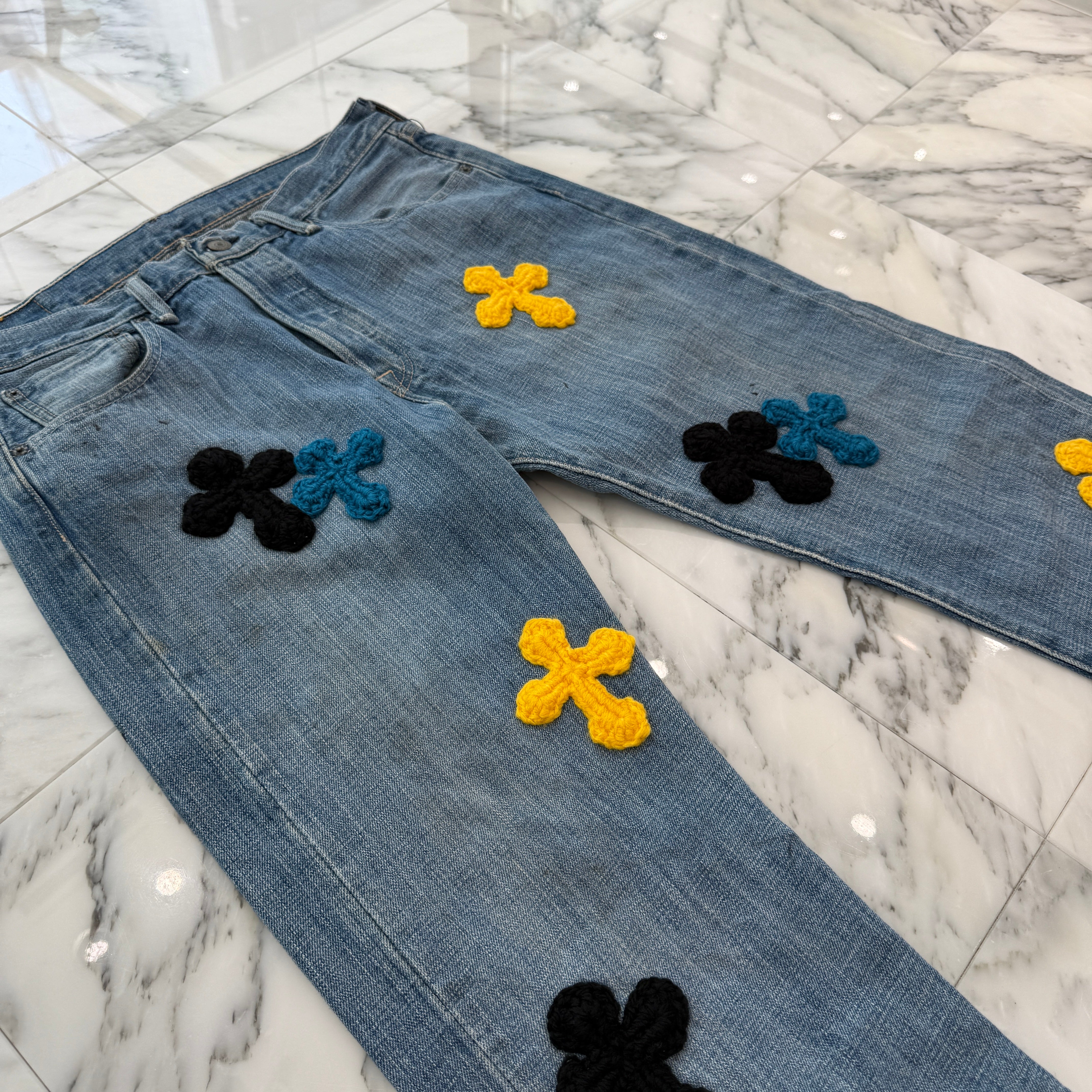 Y.A.R.N × Levi's 501 Body Knit Cross Denim Pants Size W32×L30 ヤーン×リーバイス 501 ボディ ニットクロス デニムパンツ サイズW32×L30