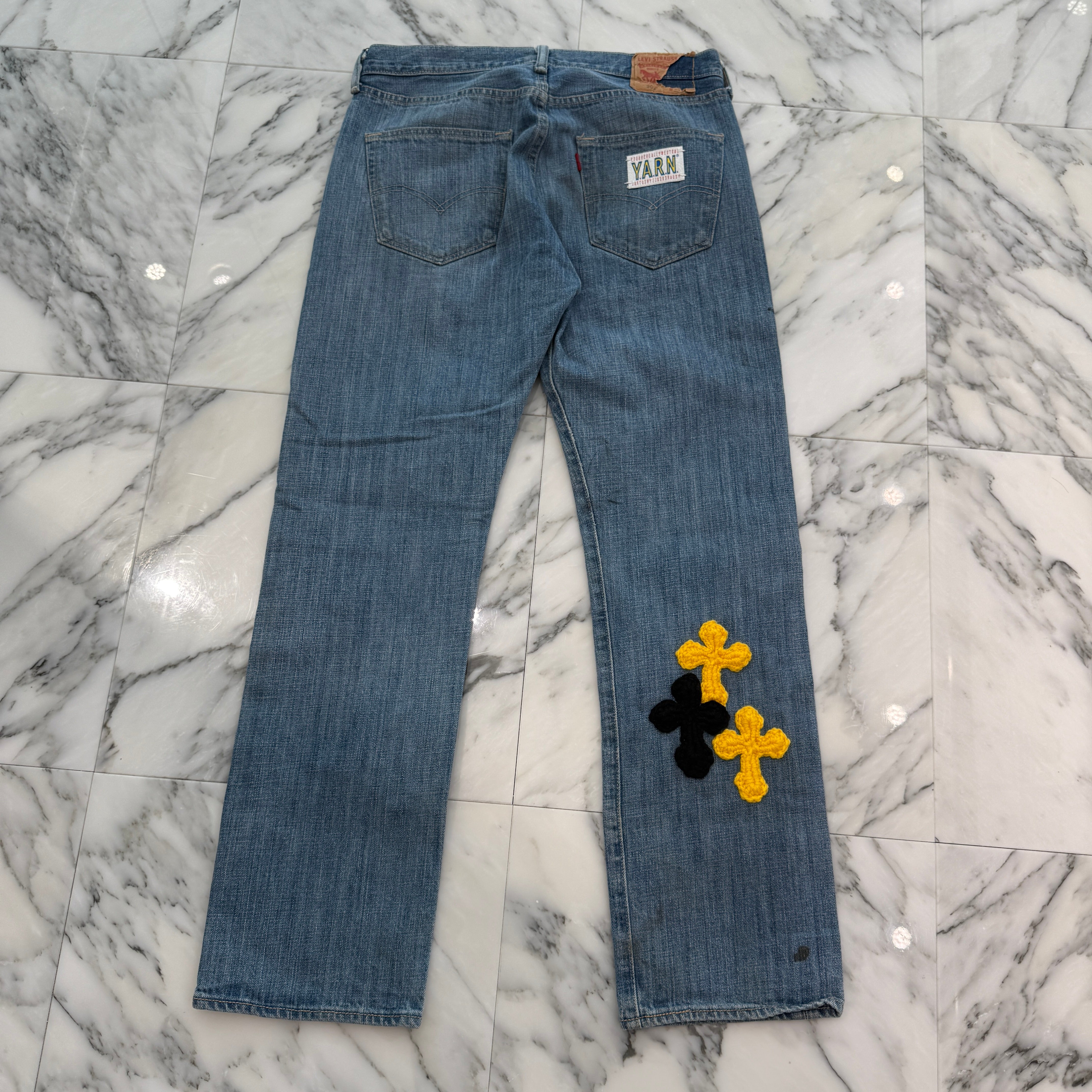 Y.A.R.N × Levi's 501 Body Knit Cross Denim Pants Size W32×L30 ヤーン×リーバイス 501 ボディ ニットクロス デニムパンツ サイズW32×L30
