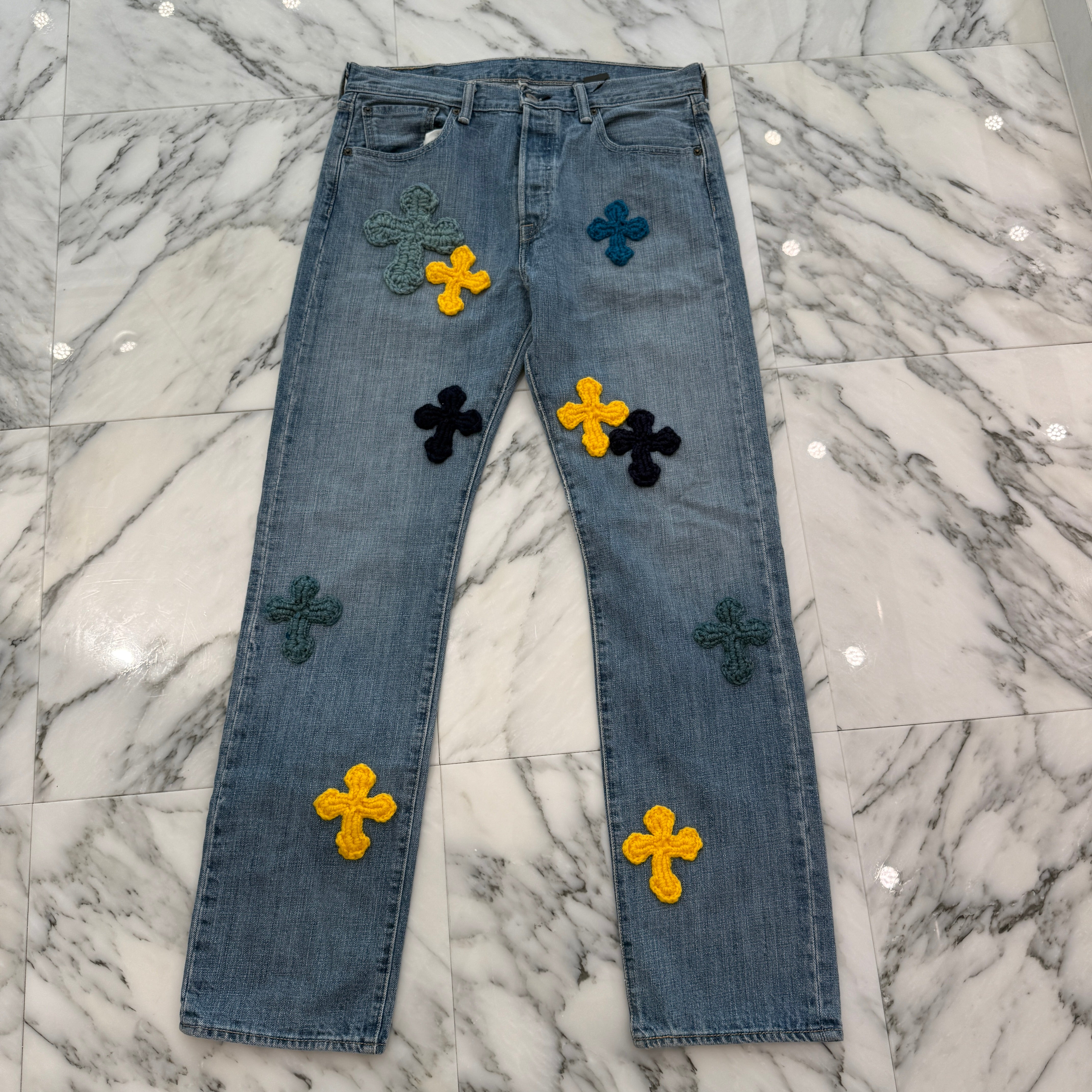 Y.A.R.N × Levi's 501 Body Knit Cross Denim Pants Size W32×L32 ヤーン×リーバイス 501 ボディ ニットクロス デニムパンツ サイズW32×L32