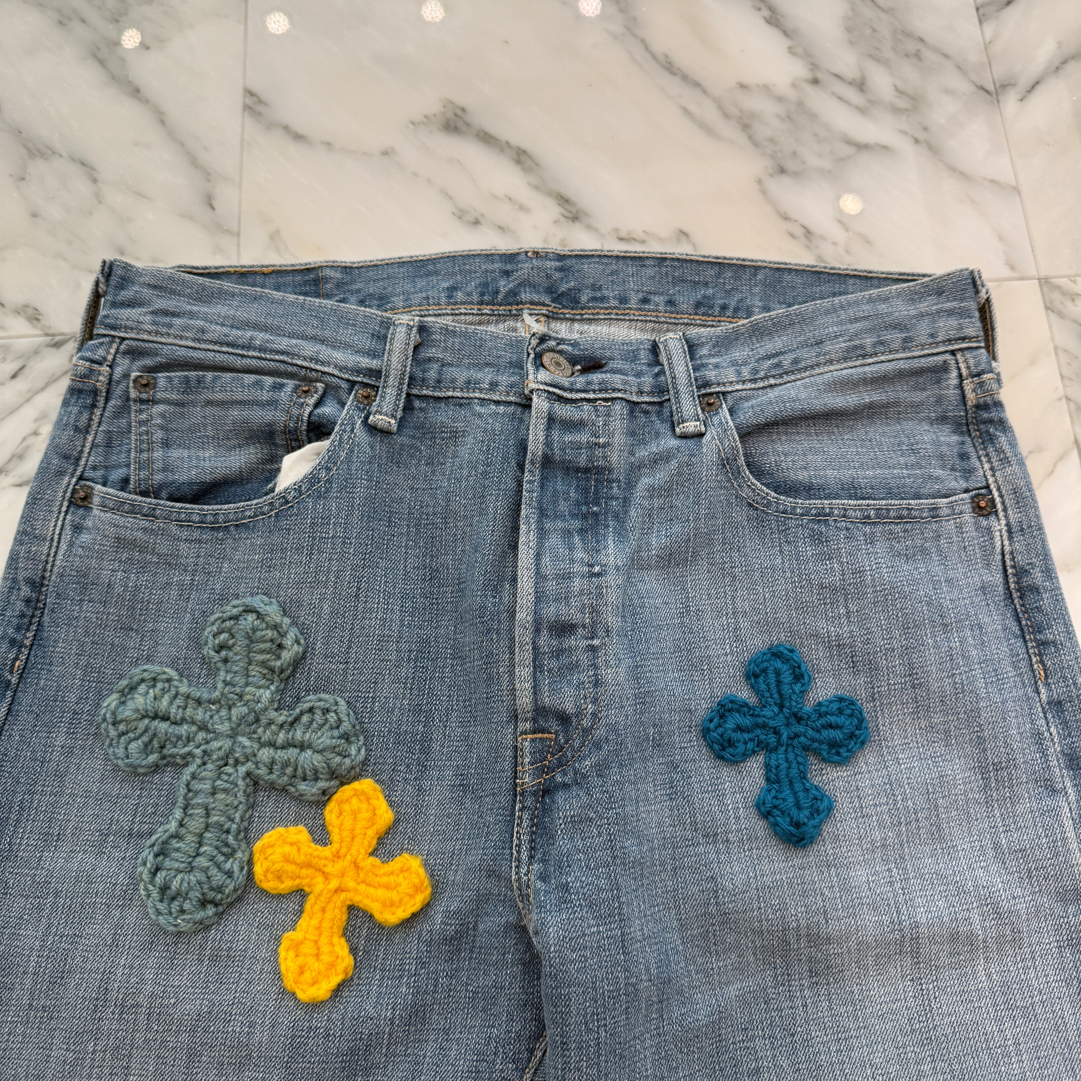 Y.A.R.N × Levi's 501 Body Knit Cross Denim Pants Size W32×L32 ヤーン×リーバイス 501 ボディ ニットクロス デニムパンツ サイズW32×L32