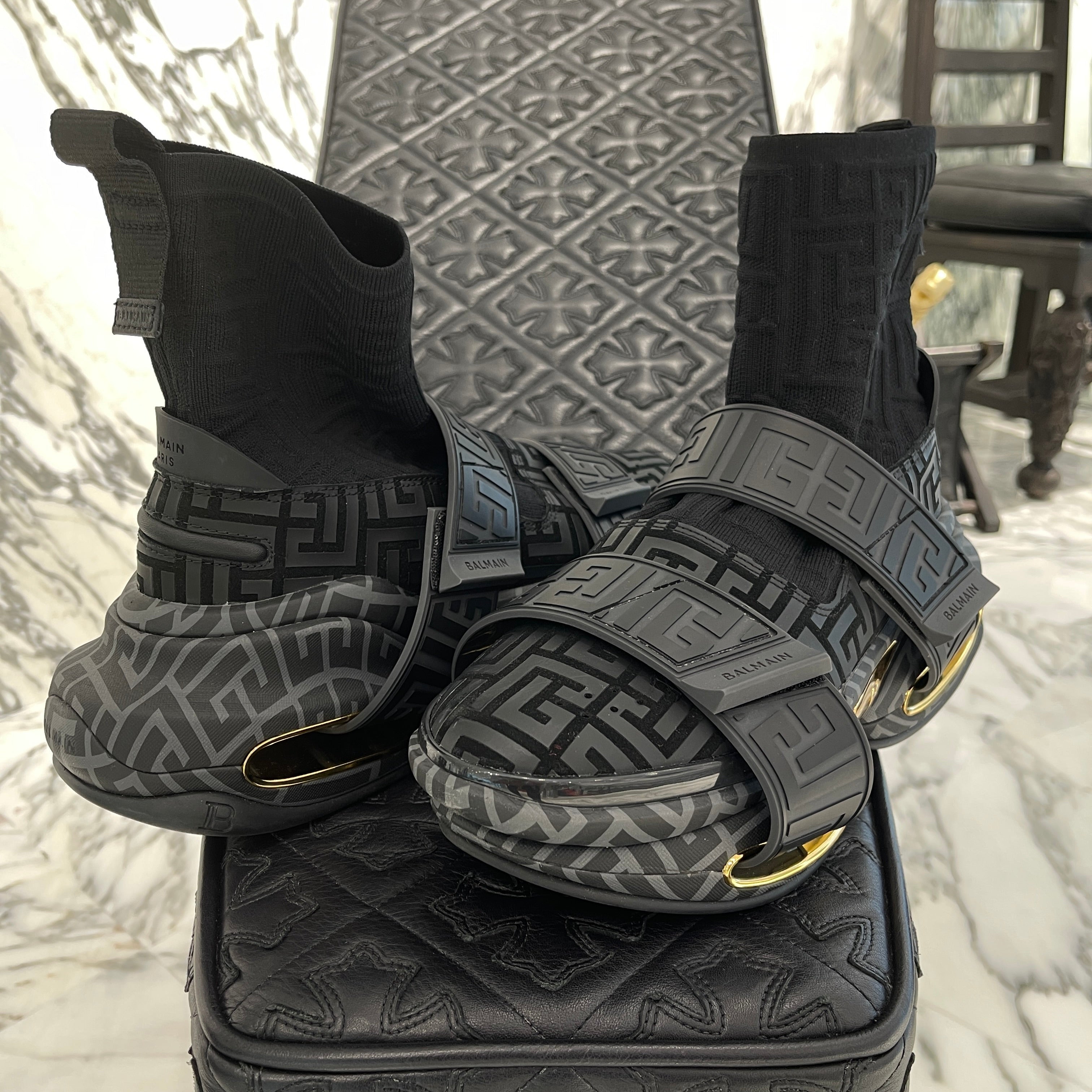 BALMAIN B Bold High Top Runner Sneakers "Gold Monogram" Size US7（25cm）バルマン B ボールド ハイトップ ランナースニーカー "ゴールドモノグラム" サイズUS7（25cm）