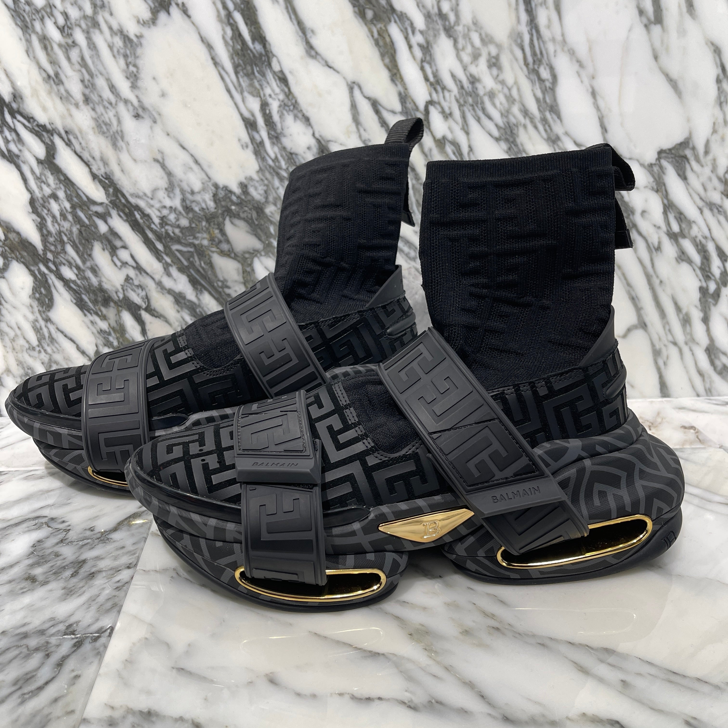 BALMAIN B Bold High Top Runner Sneakers "Gold Monogram" Size US7（25cm）バルマン B ボールド ハイトップ ランナースニーカー "ゴールドモノグラム" サイズUS7（25cm）