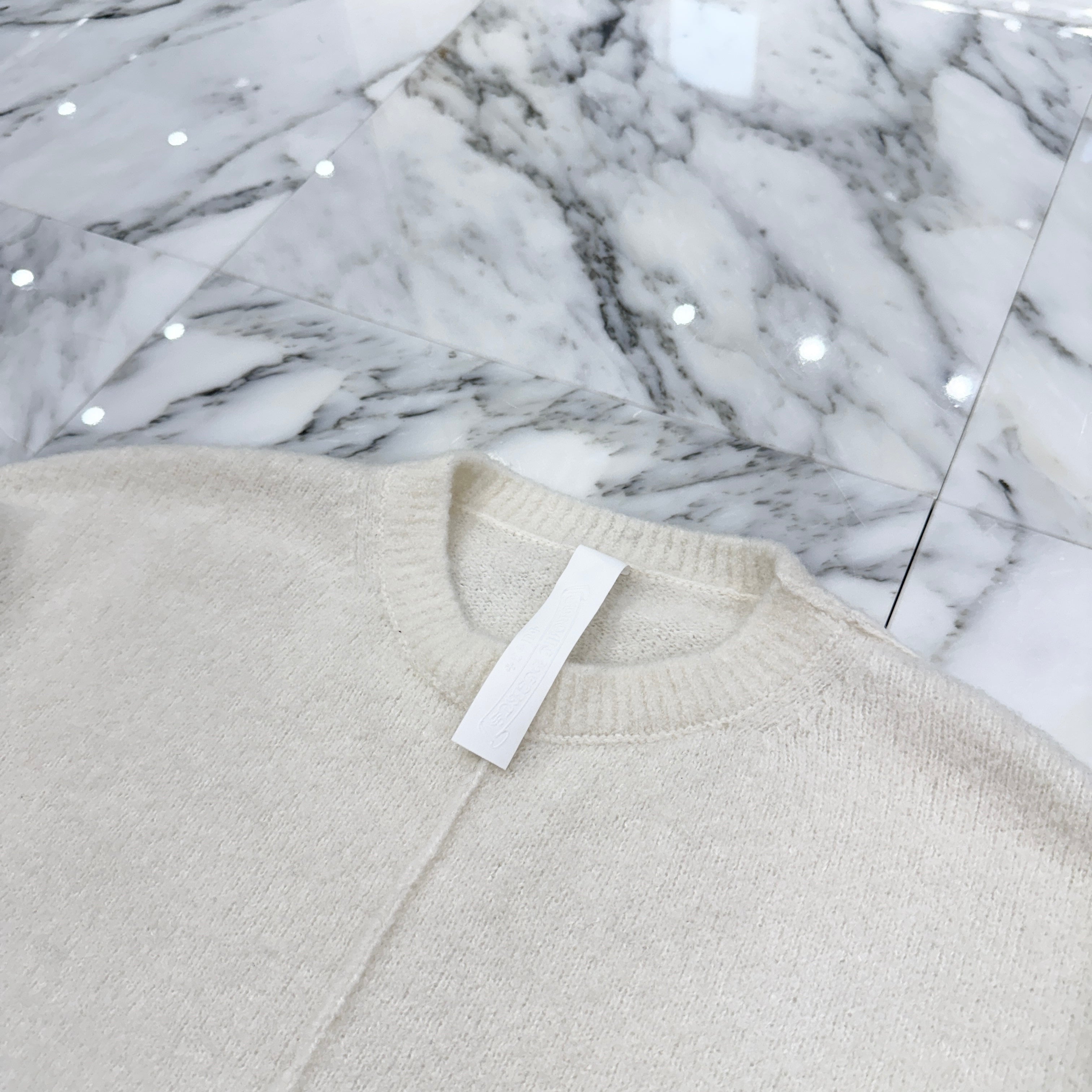 CHROME HEARTS YNOT Leopard Harako Leather Cross Patch Cashmere Knit Sweater Size S クロムハーツ ワイノット レオパード ハラコレザー クロスパッチ カシミヤ ニットセーター サイズS