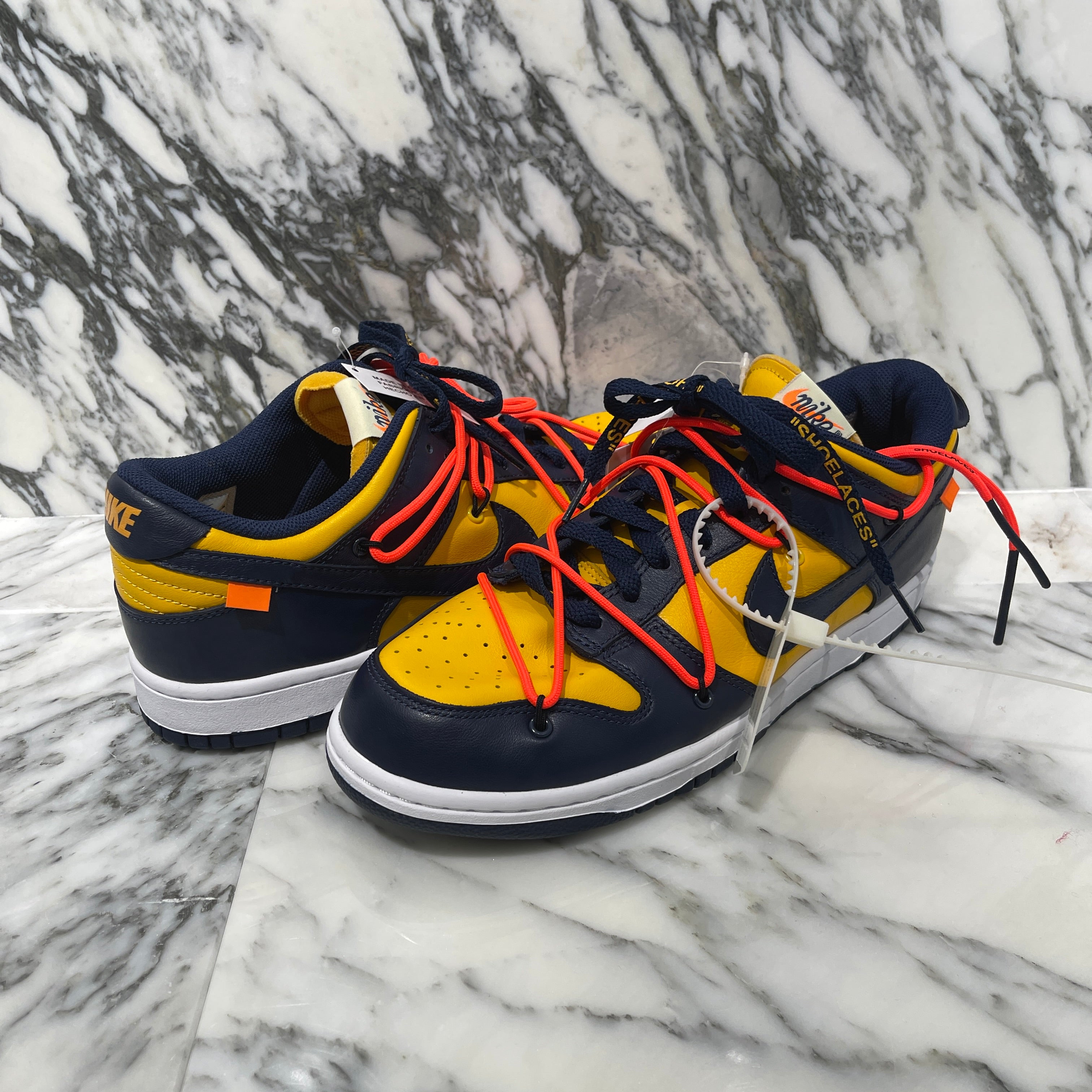 NIKE × OFF-WHITE 2019AW DUNK LOW LTHR "University Gold/Midnight Navy/White" CT0856-700 Size US10（28cm）ナイキ × オフホワイト ダンクロウ LTHR "ユニバーシティゴールド/ミッドナイトネイビー/ホワイト" サイズUS10（28cm）